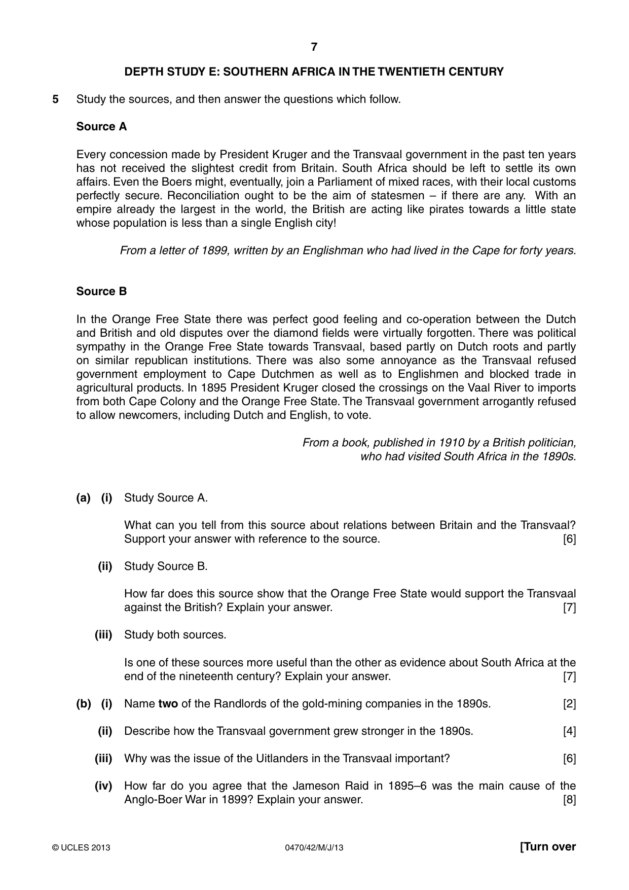 Cambridge IGCSE History 0470 2013 May/June Paper 4 · Variant 2 question paper, page 7 of 12