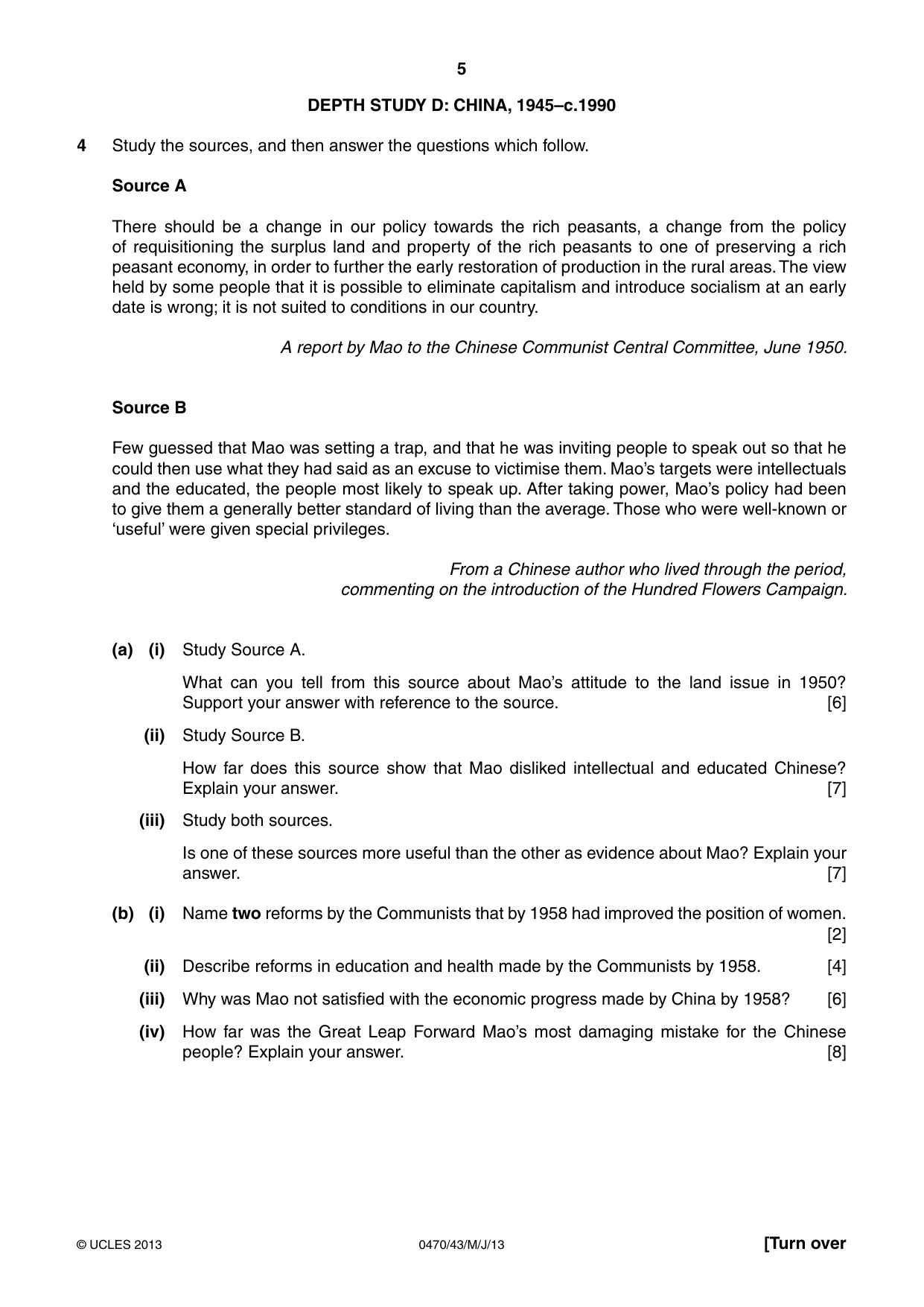 Cambridge IGCSE History 0470 2013 May/June Paper 4 · Variant 3 question paper, page 5 of 12