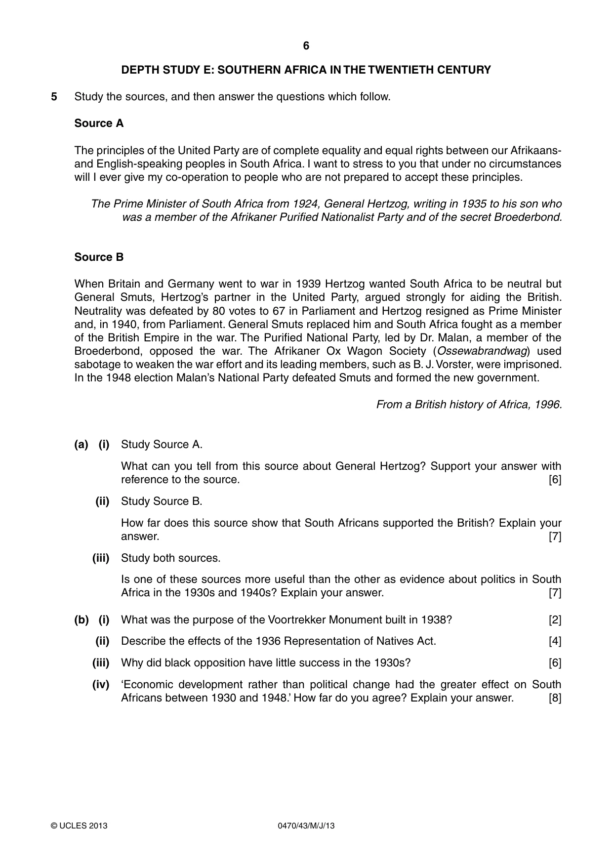 Cambridge IGCSE History 0470 2013 May/June Paper 4 · Variant 3 question paper, page 6 of 12