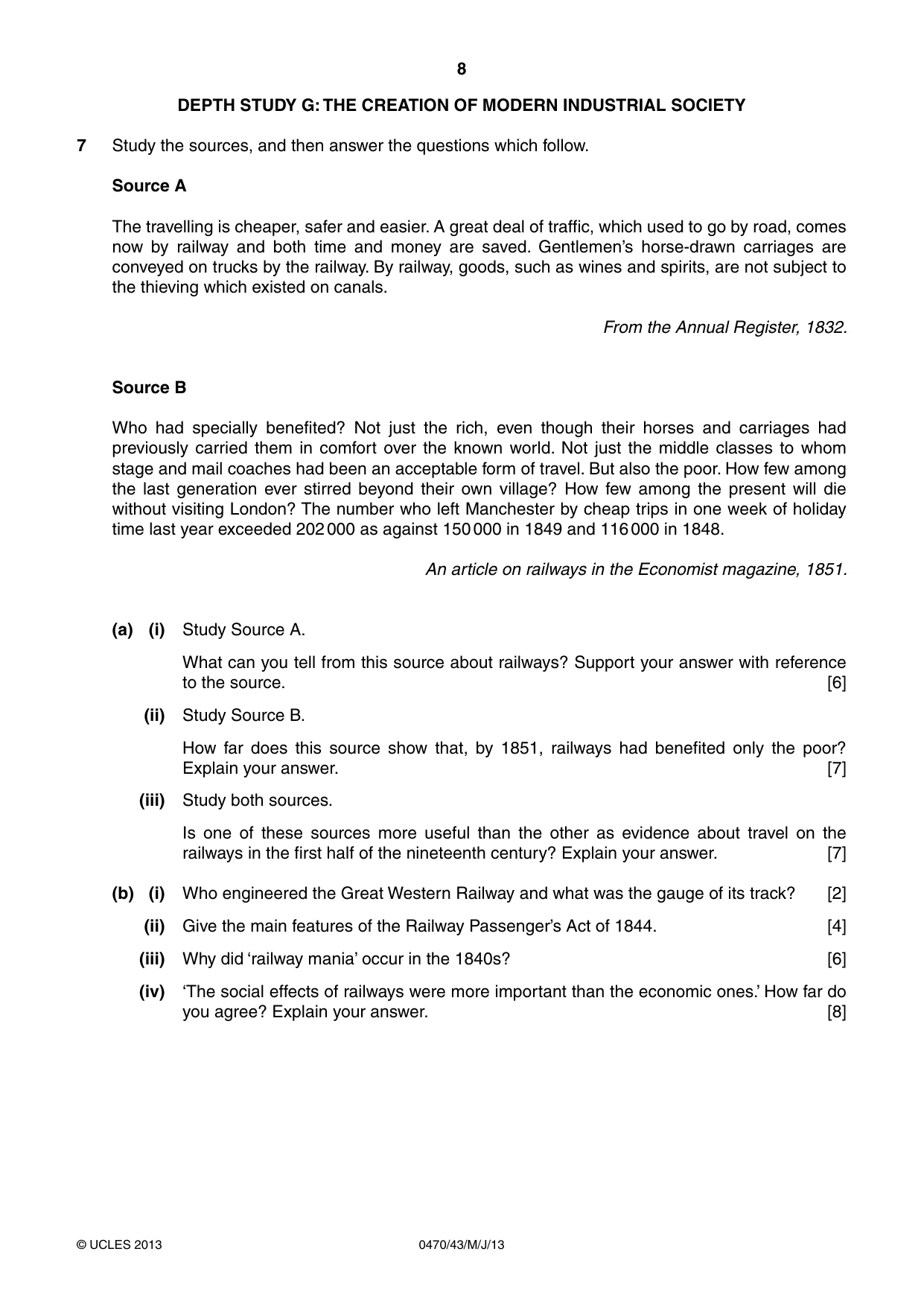 Cambridge IGCSE History 0470 2013 May/June Paper 4 · Variant 3 question paper, page 8 of 12
