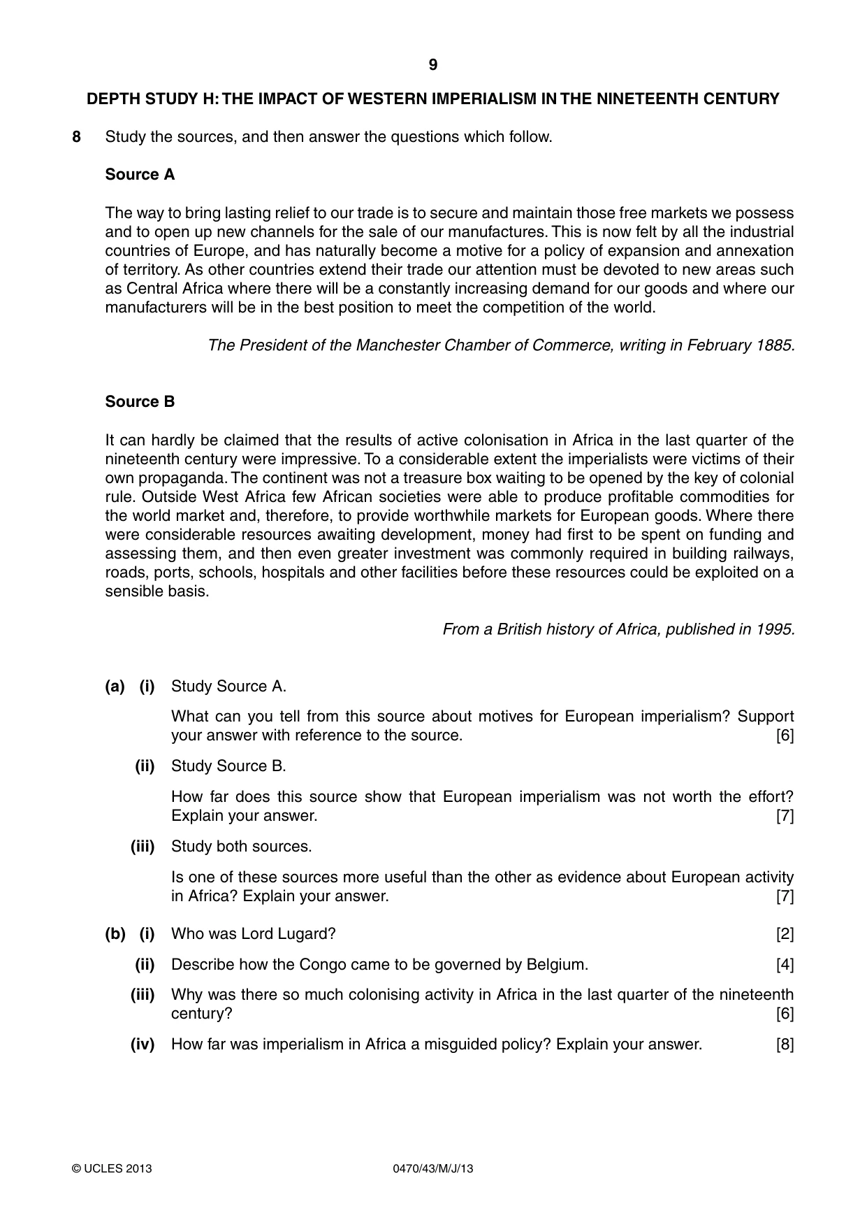 Cambridge IGCSE History 0470 2013 May/June Paper 4 · Variant 3 question paper, page 9 of 12