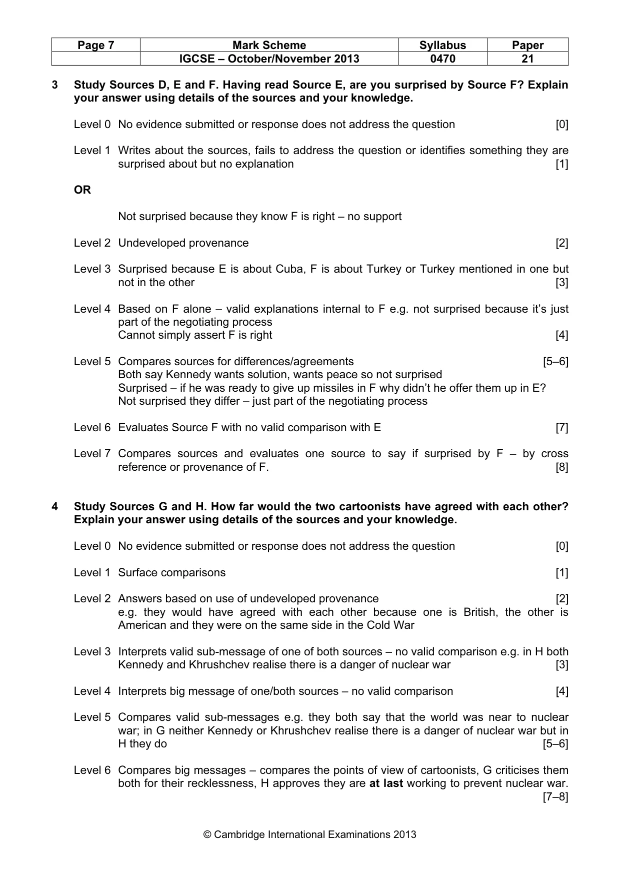 Mark scheme, page 7 of 8
