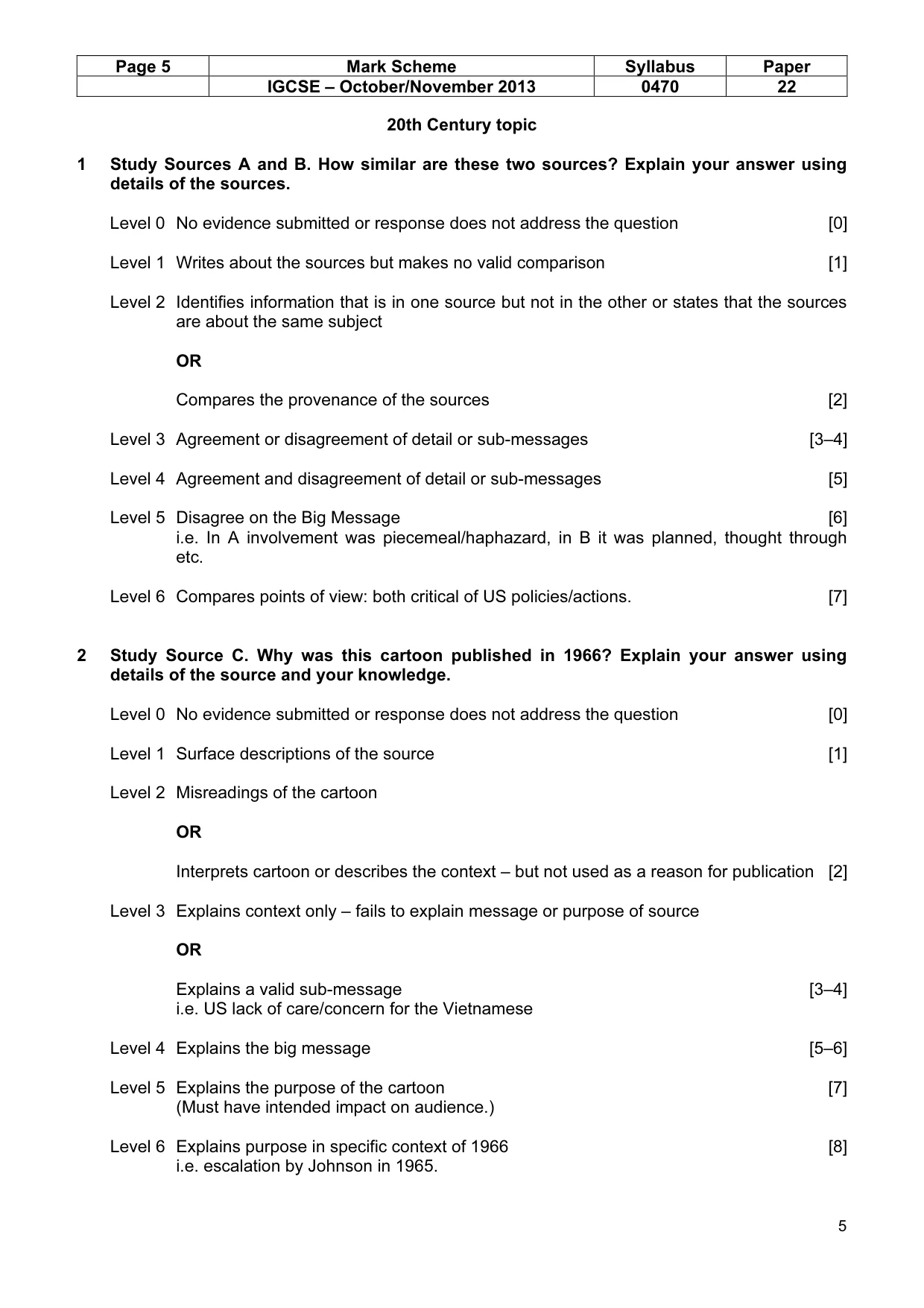 Mark scheme, page 5 of 7