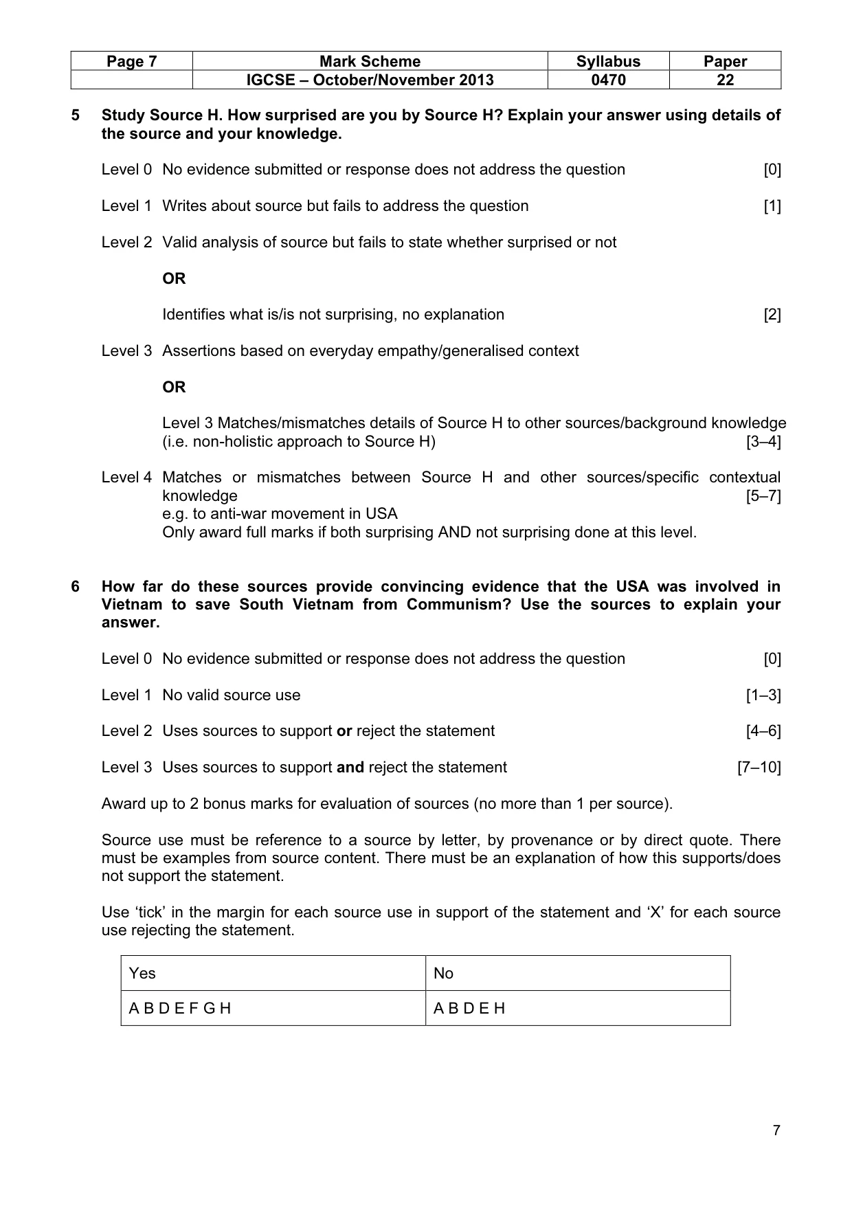Mark scheme, page 7 of 7