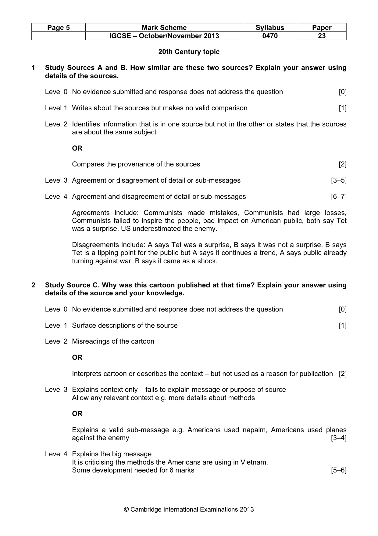 Mark scheme, page 5 of 7