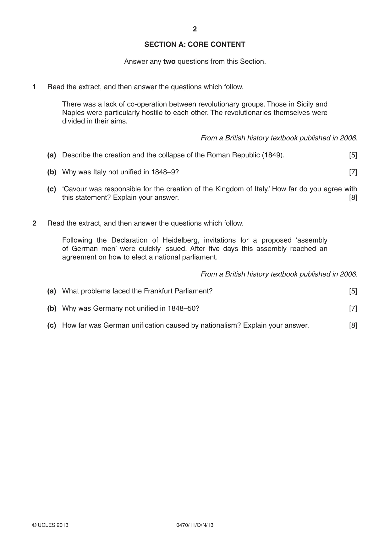 Cambridge IGCSE History 0470 2013 Oct/Nov Paper 1 · Variant 1 question paper, page 2 of 20