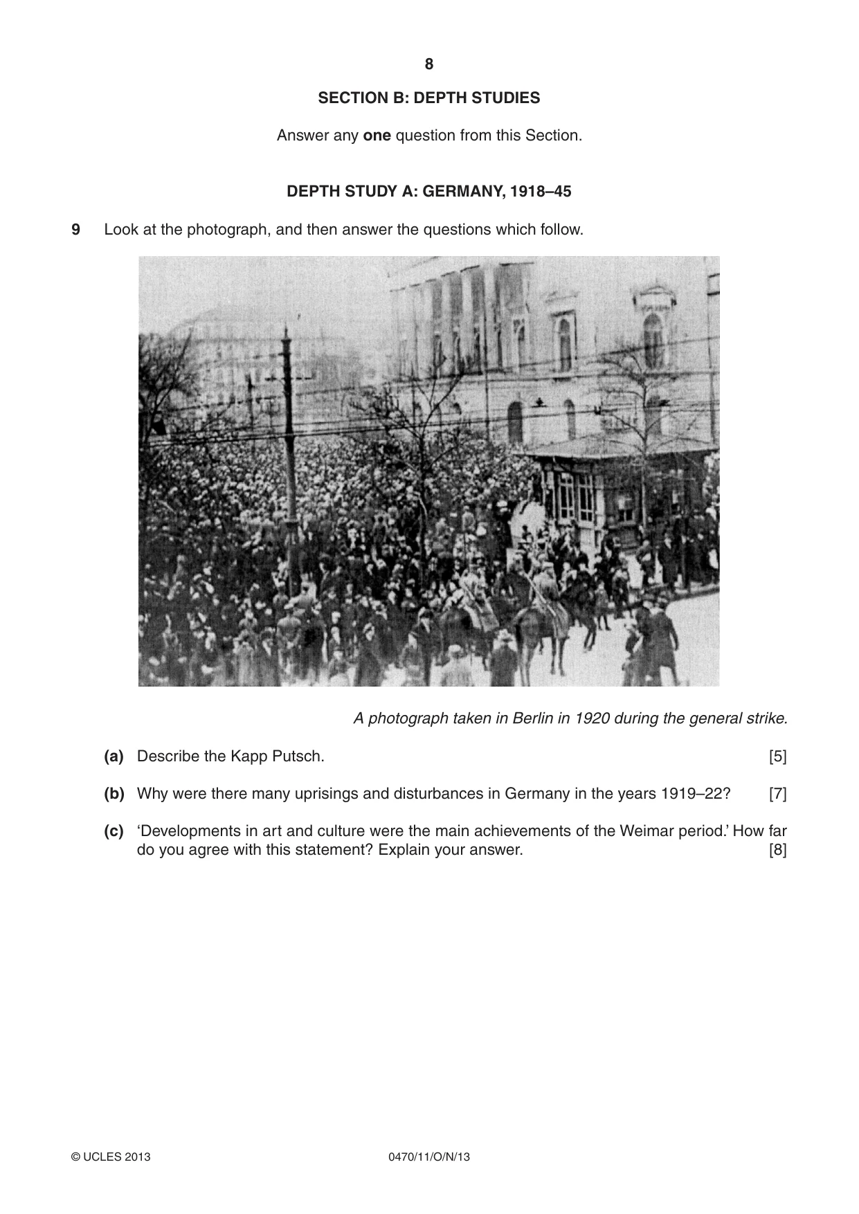 Cambridge IGCSE History 0470 2013 Oct/Nov Paper 1 · Variant 1 question paper, page 8 of 20