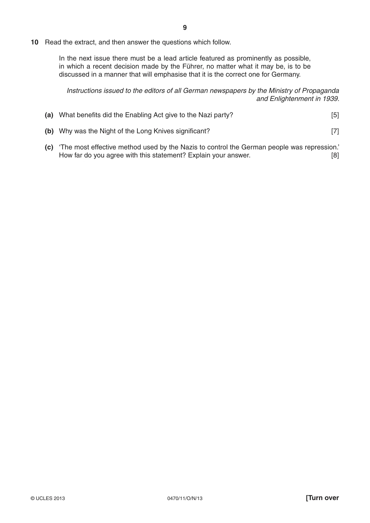 Cambridge IGCSE History 0470 2013 Oct/Nov Paper 1 · Variant 1 question paper, page 9 of 20