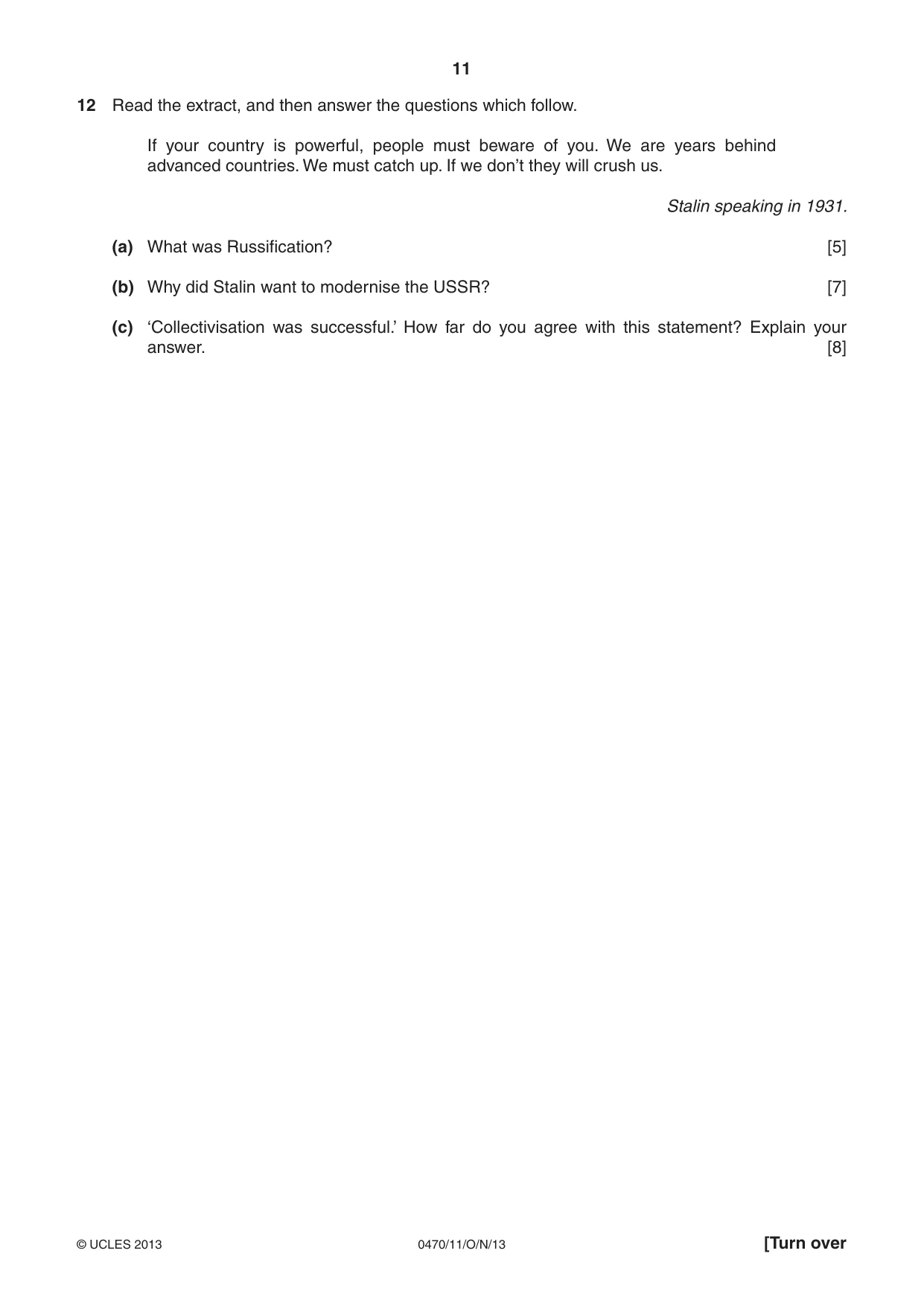 Cambridge IGCSE History 0470 2013 Oct/Nov Paper 1 · Variant 1 question paper, page 11 of 20