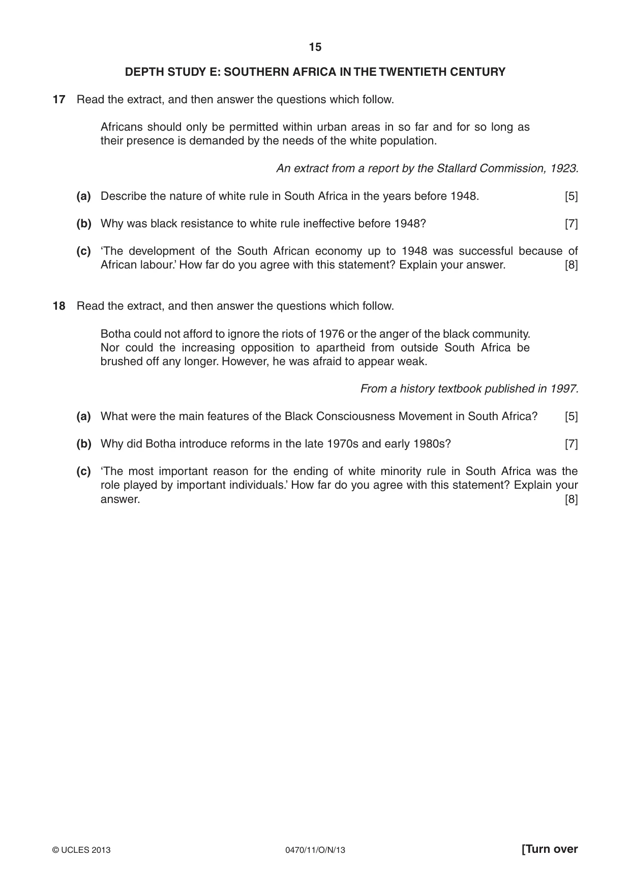 Cambridge IGCSE History 0470 2013 Oct/Nov Paper 1 · Variant 1 question paper, page 15 of 20