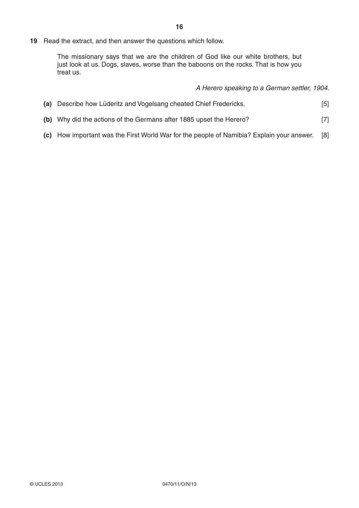 Cambridge IGCSE History 0470 2013 Oct/Nov Paper 1 · Variant 1 question paper, page 16 of 20