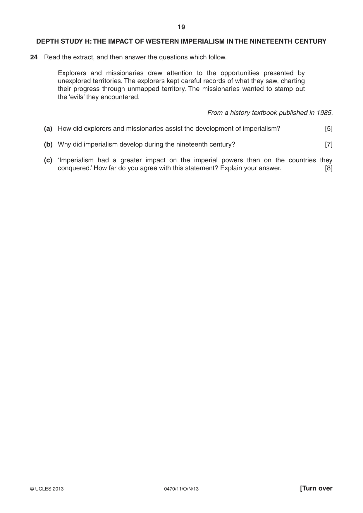 Cambridge IGCSE History 0470 2013 Oct/Nov Paper 1 · Variant 1 question paper, page 19 of 20