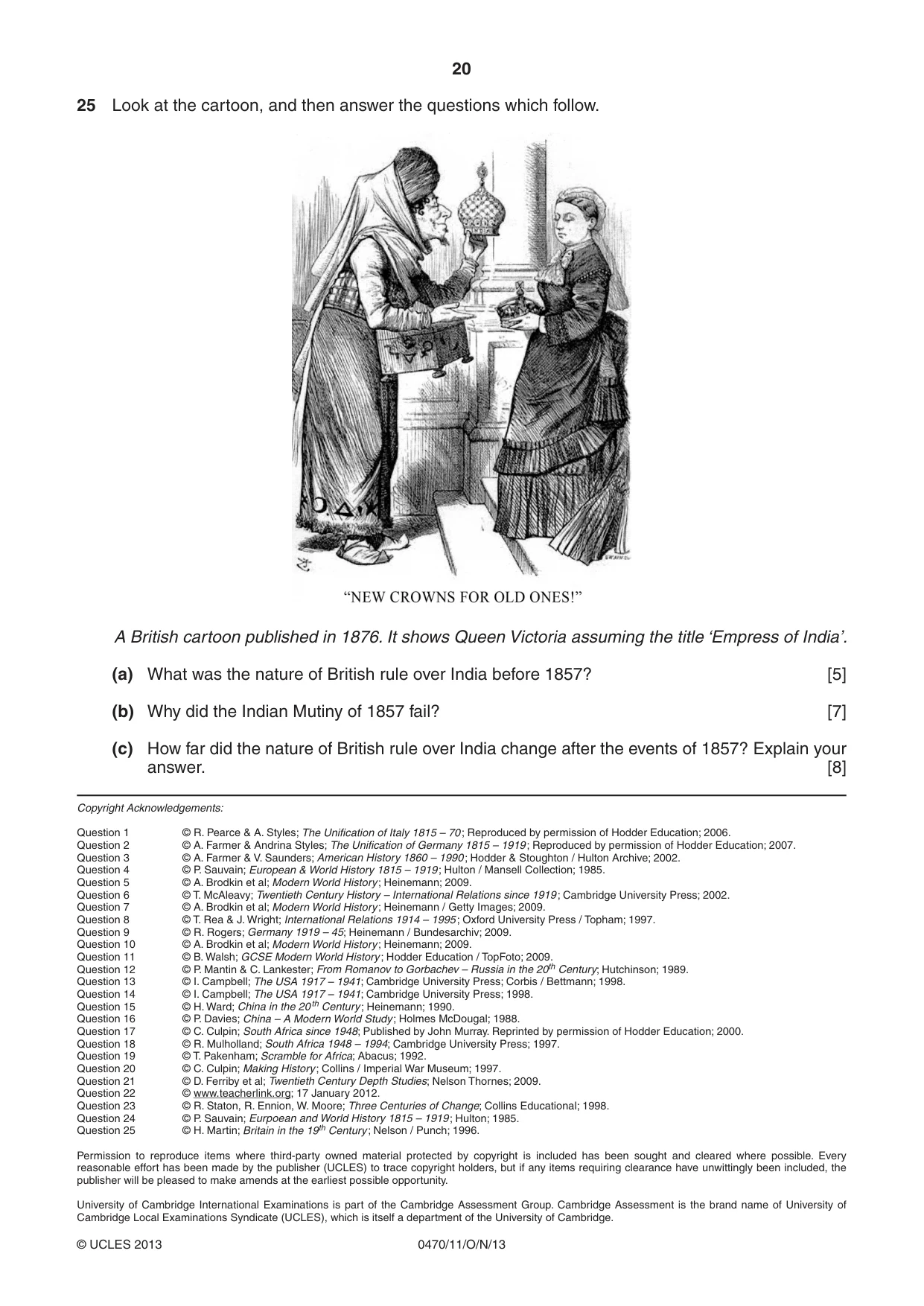 Cambridge IGCSE History 0470 2013 Oct/Nov Paper 1 · Variant 1 question paper, page 20 of 20