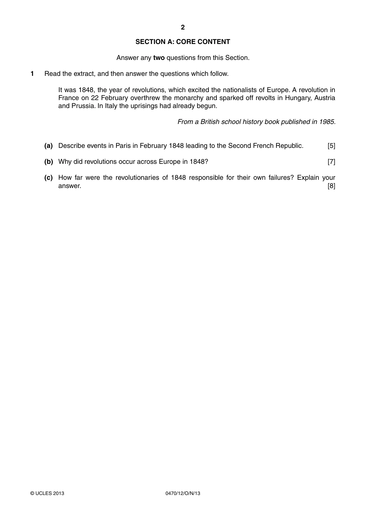 Cambridge IGCSE History 0470 2013 Oct/Nov Paper 1 · Variant 2 question paper, page 2 of 24