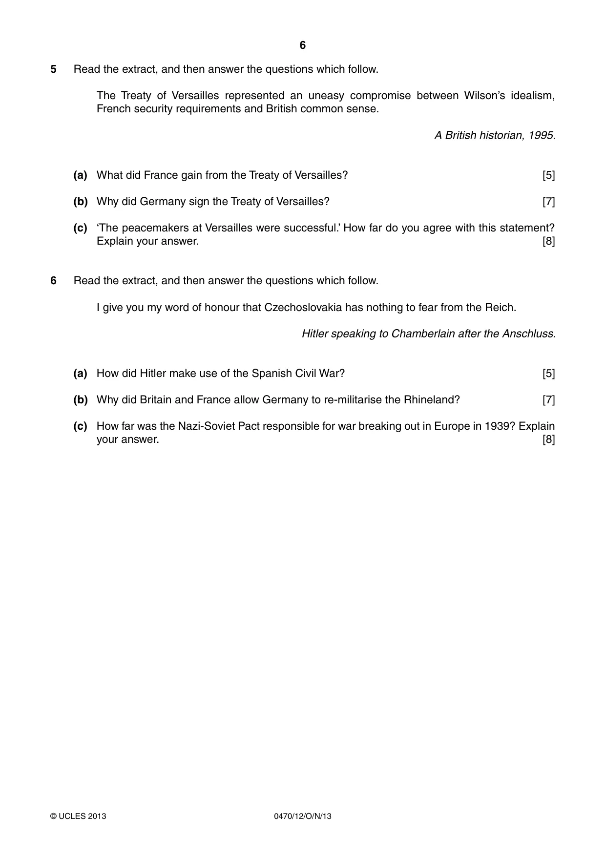 Cambridge IGCSE History 0470 2013 Oct/Nov Paper 1 · Variant 2 question paper, page 6 of 24
