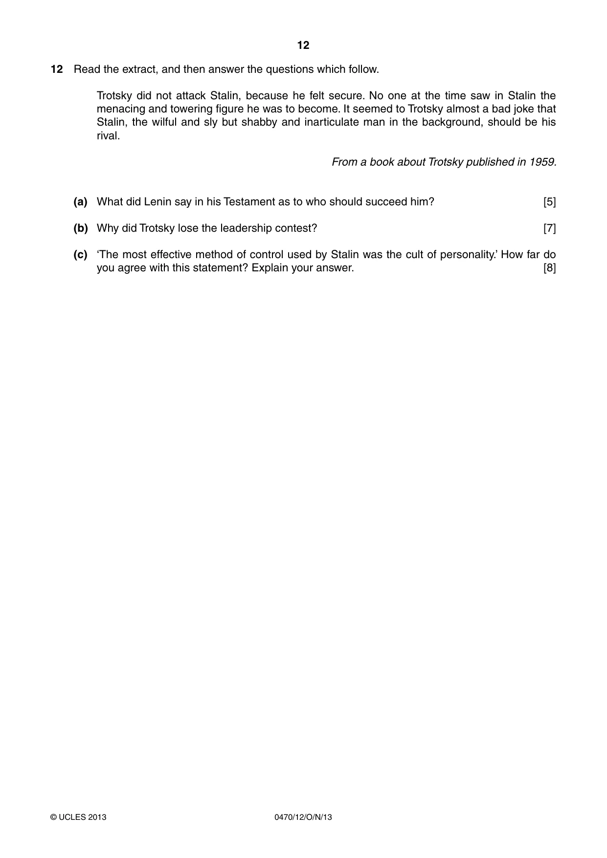 Cambridge IGCSE History 0470 2013 Oct/Nov Paper 1 · Variant 2 question paper, page 12 of 24