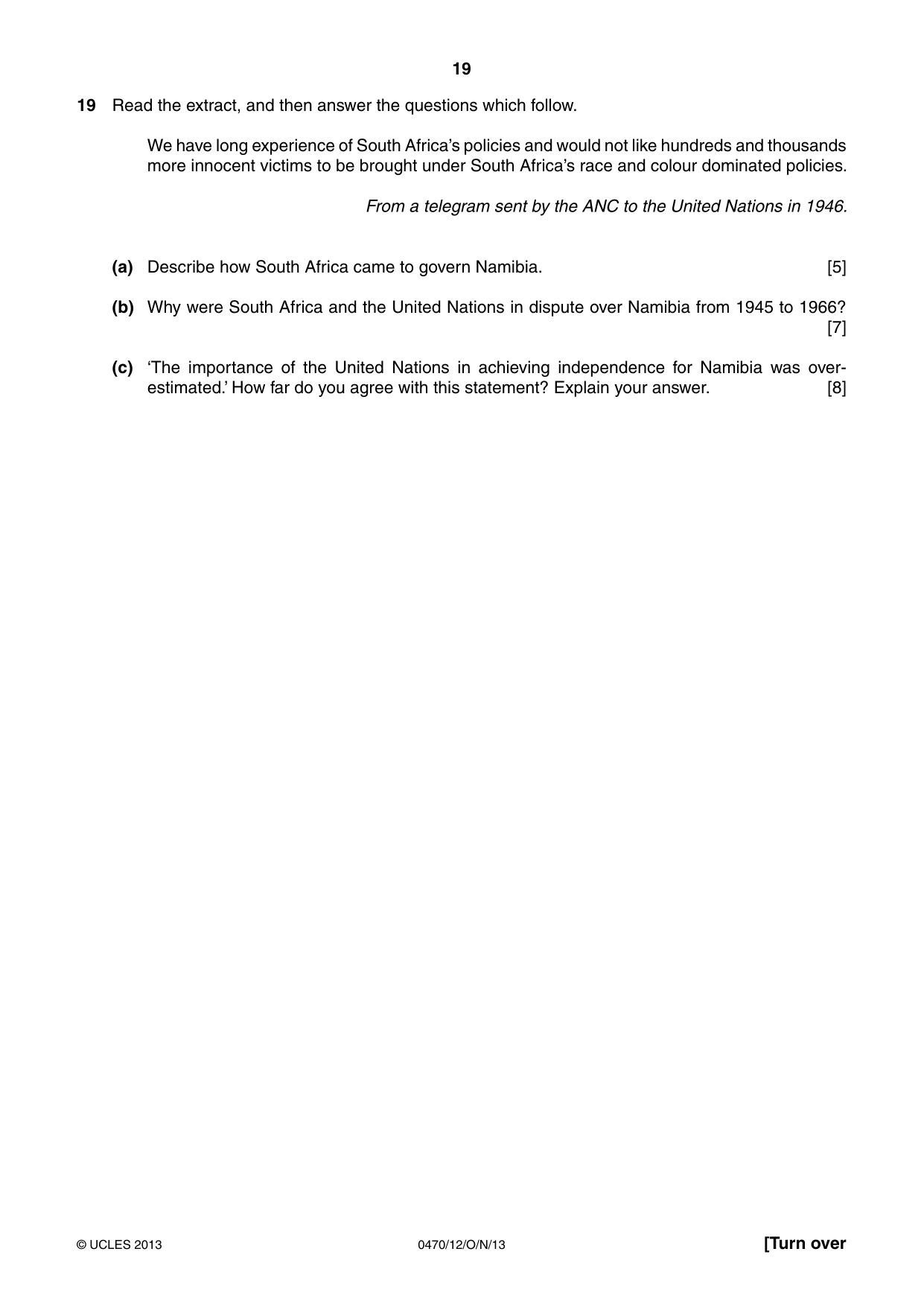 Cambridge IGCSE History 0470 2013 Oct/Nov Paper 1 · Variant 2 question paper, page 19 of 24
