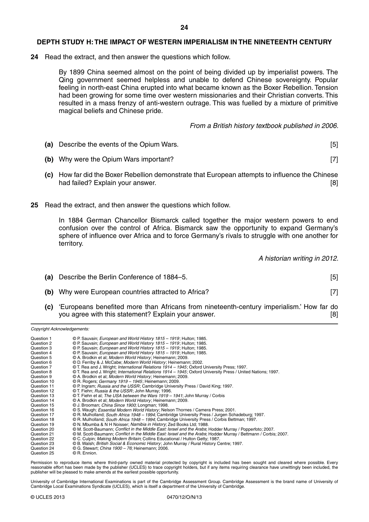Cambridge IGCSE History 0470 2013 Oct/Nov Paper 1 · Variant 2 question paper, page 24 of 24