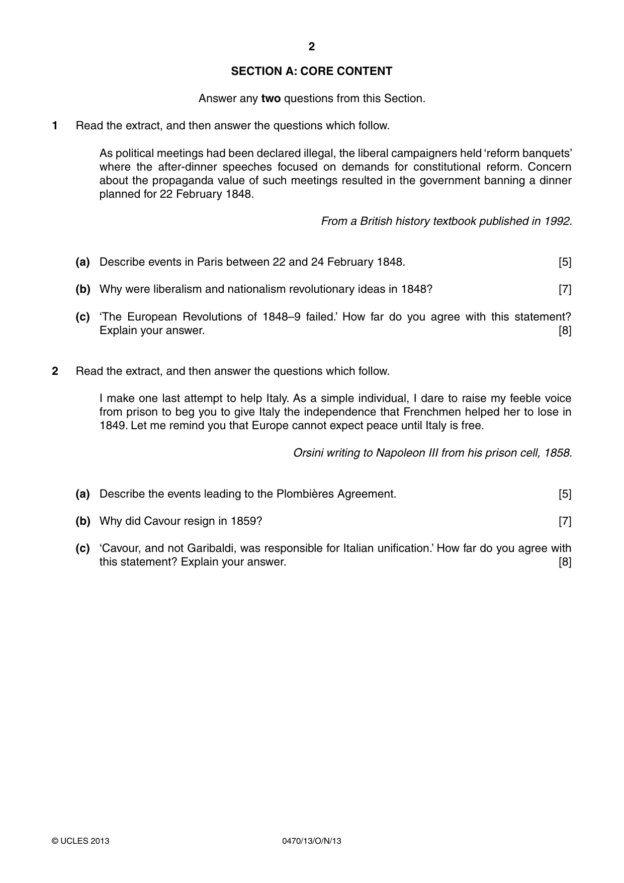 Cambridge IGCSE History 0470 2013 Oct/Nov Paper 1 · Variant 3 question paper, page 2 of 24