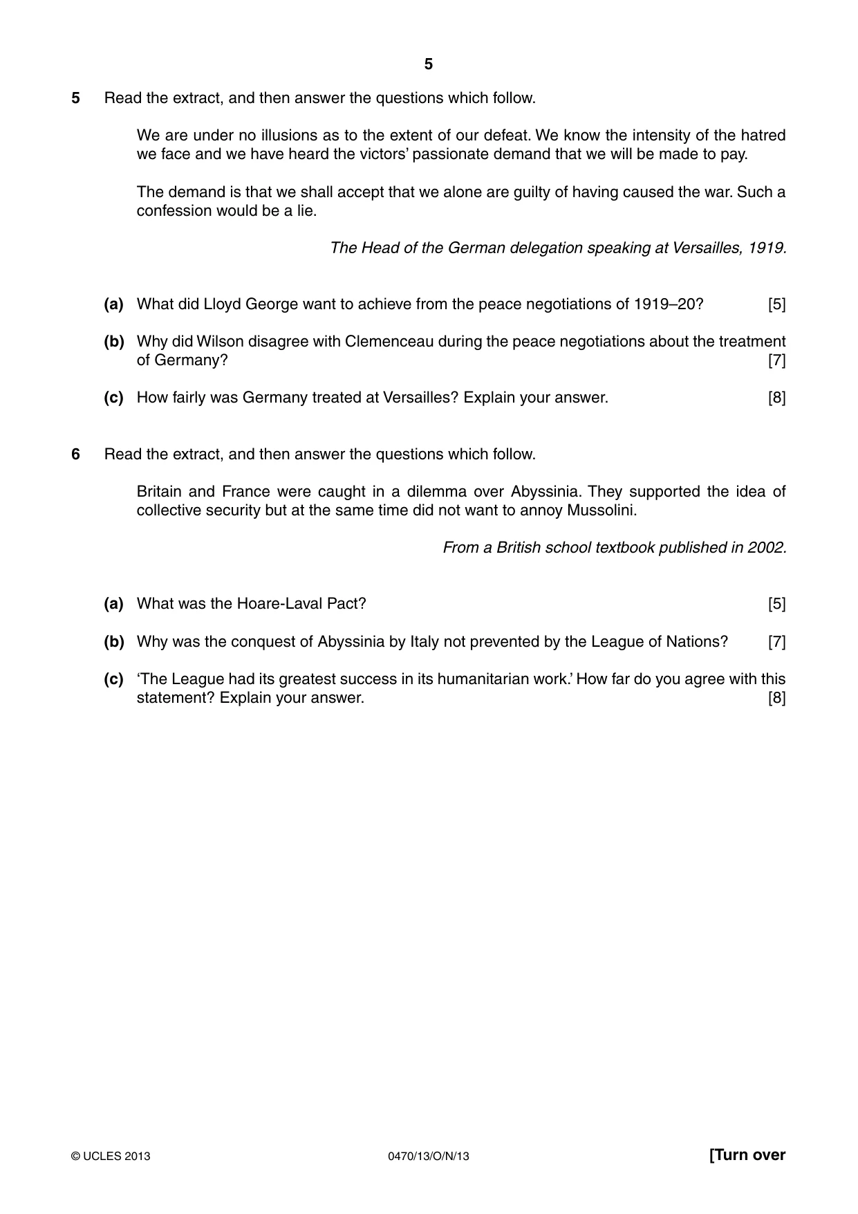 Cambridge IGCSE History 0470 2013 Oct/Nov Paper 1 · Variant 3 question paper, page 5 of 24