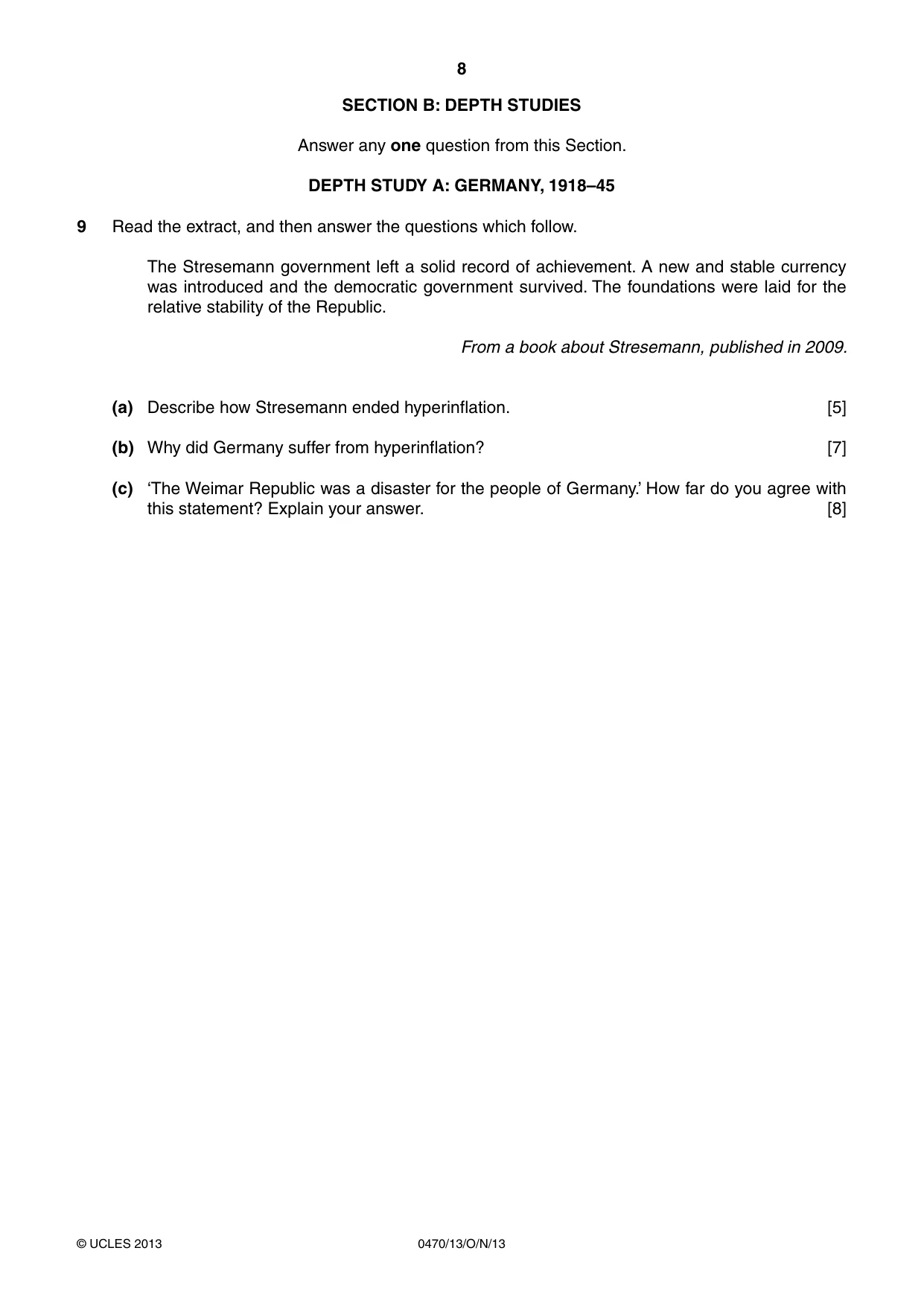 Cambridge IGCSE History 0470 2013 Oct/Nov Paper 1 · Variant 3 question paper, page 8 of 24