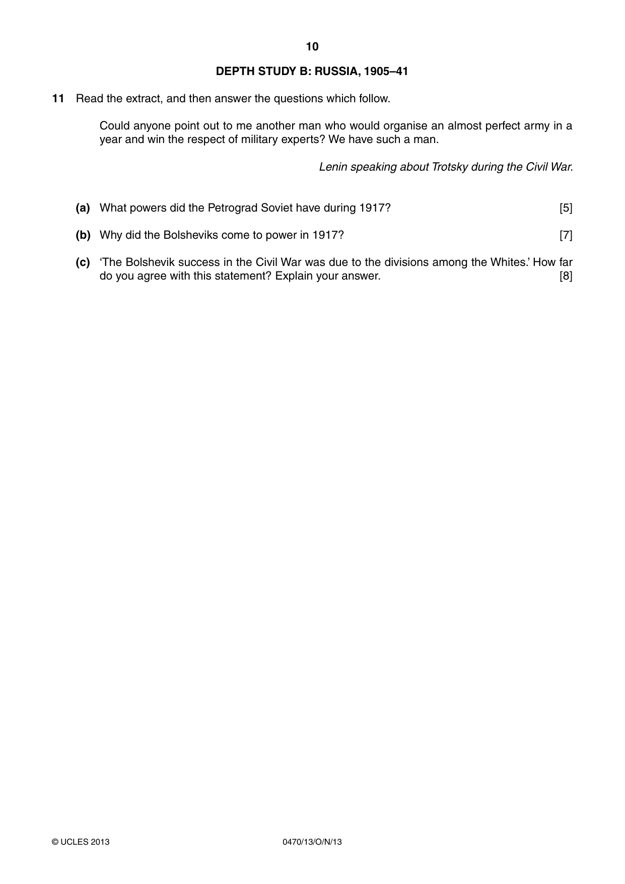 Cambridge IGCSE History 0470 2013 Oct/Nov Paper 1 · Variant 3 question paper, page 10 of 24