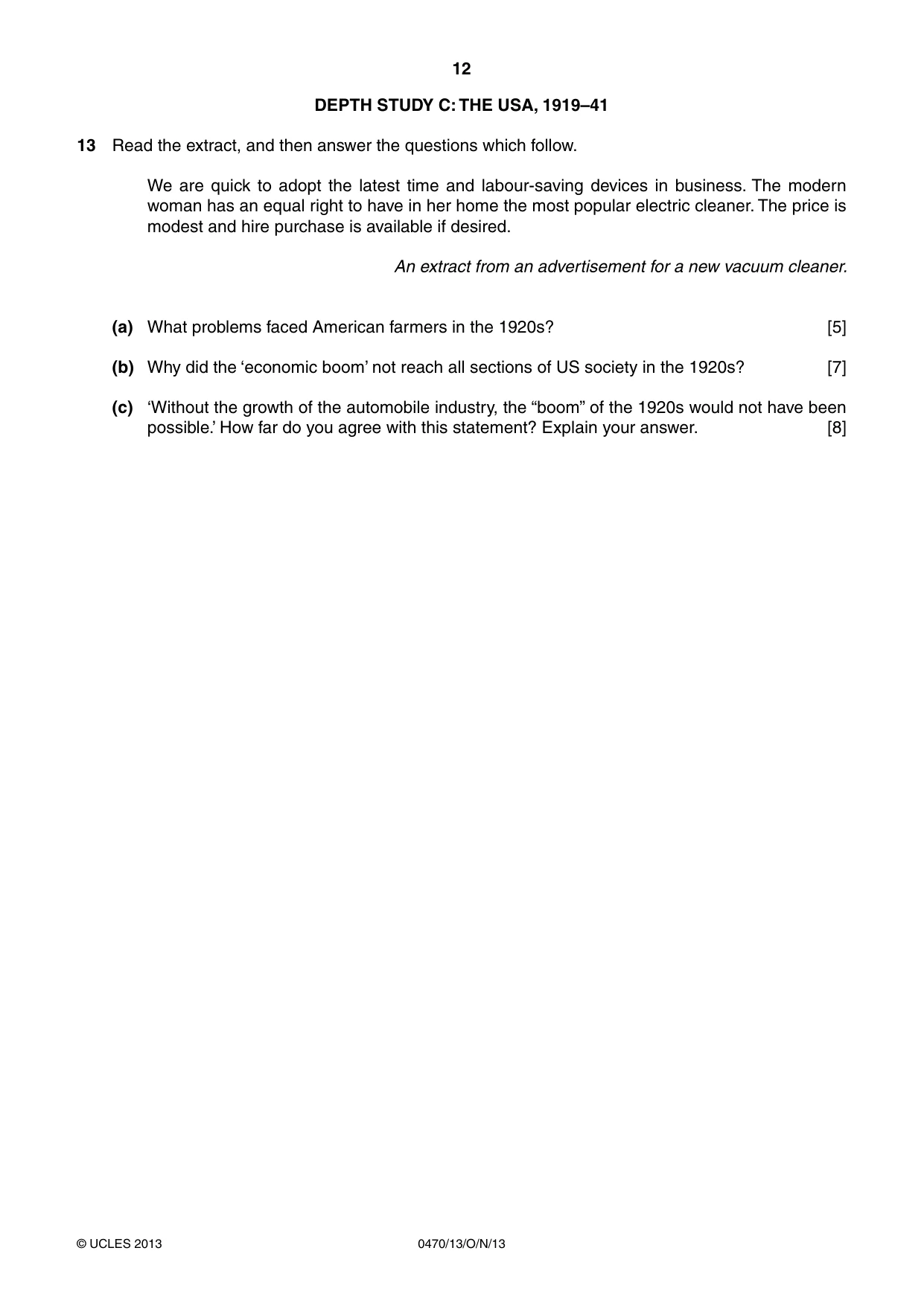 Cambridge IGCSE History 0470 2013 Oct/Nov Paper 1 · Variant 3 question paper, page 12 of 24