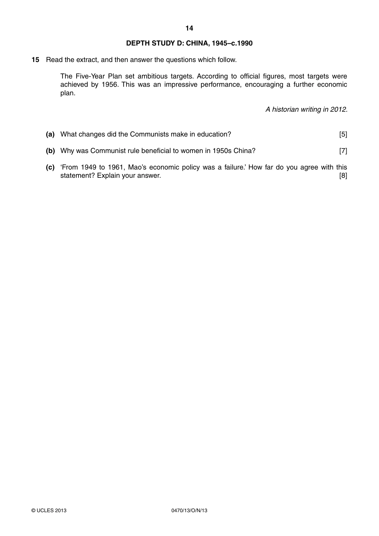 Cambridge IGCSE History 0470 2013 Oct/Nov Paper 1 · Variant 3 question paper, page 14 of 24