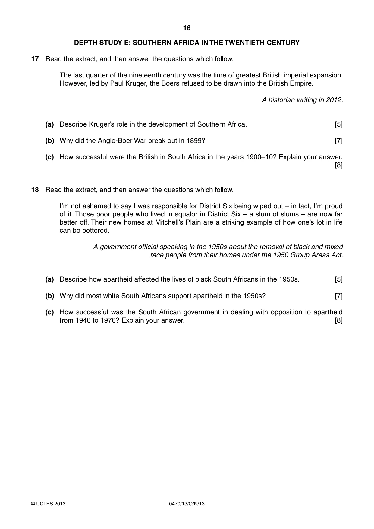 Cambridge IGCSE History 0470 2013 Oct/Nov Paper 1 · Variant 3 question paper, page 16 of 24