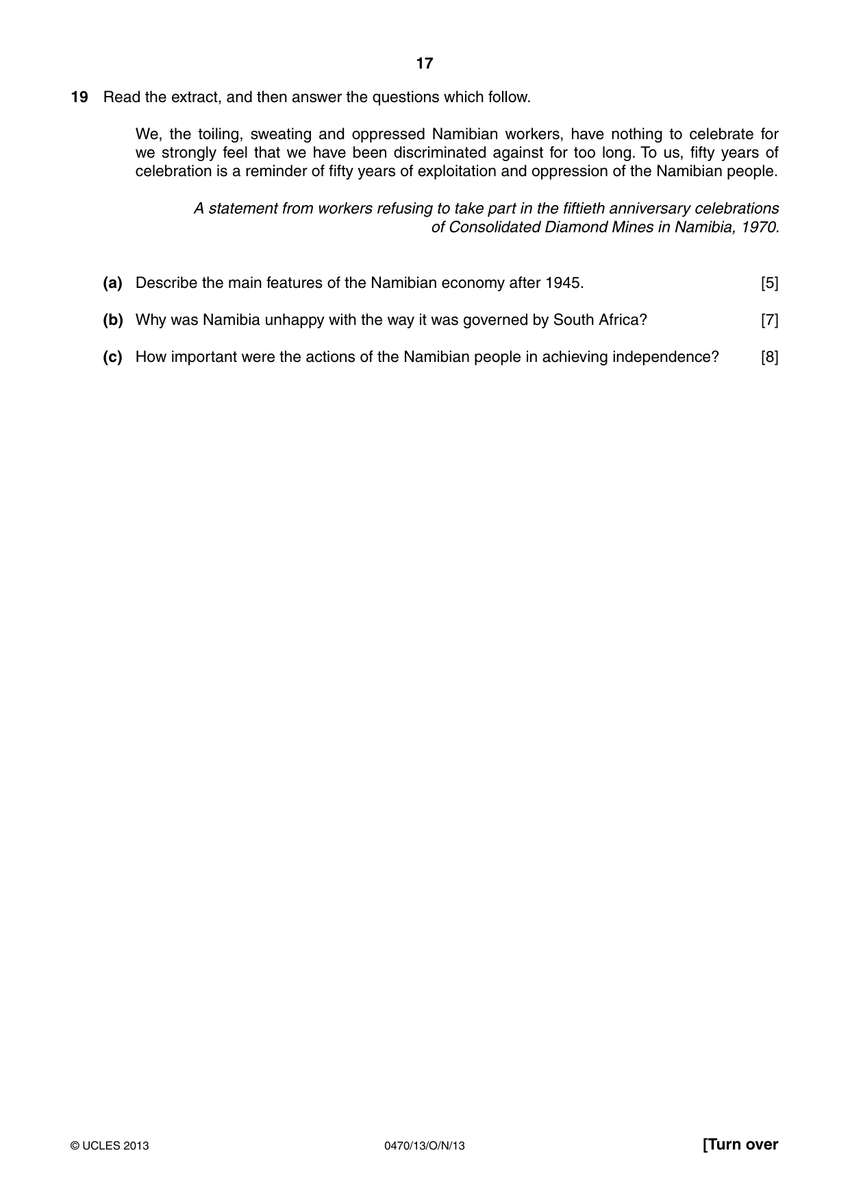 Cambridge IGCSE History 0470 2013 Oct/Nov Paper 1 · Variant 3 question paper, page 17 of 24