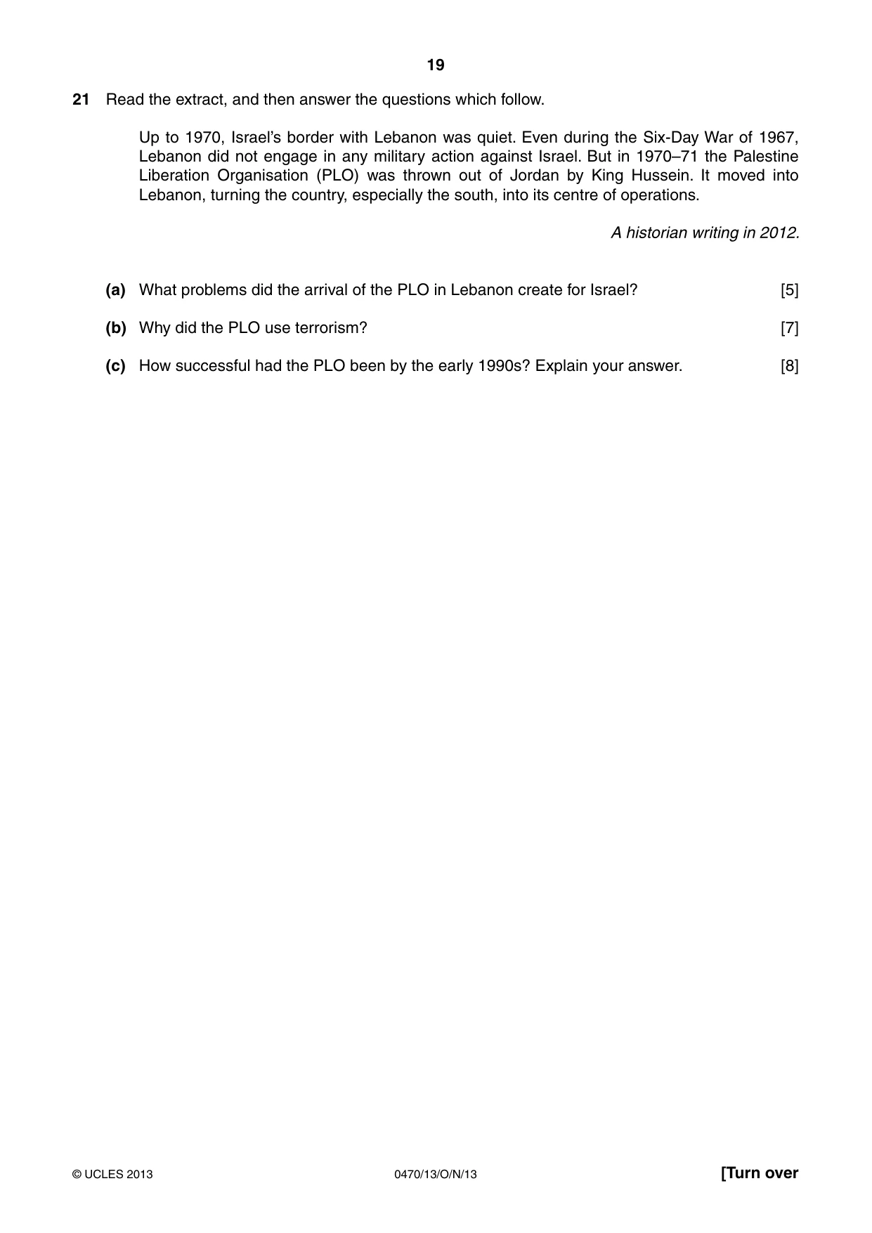 Cambridge IGCSE History 0470 2013 Oct/Nov Paper 1 · Variant 3 question paper, page 19 of 24