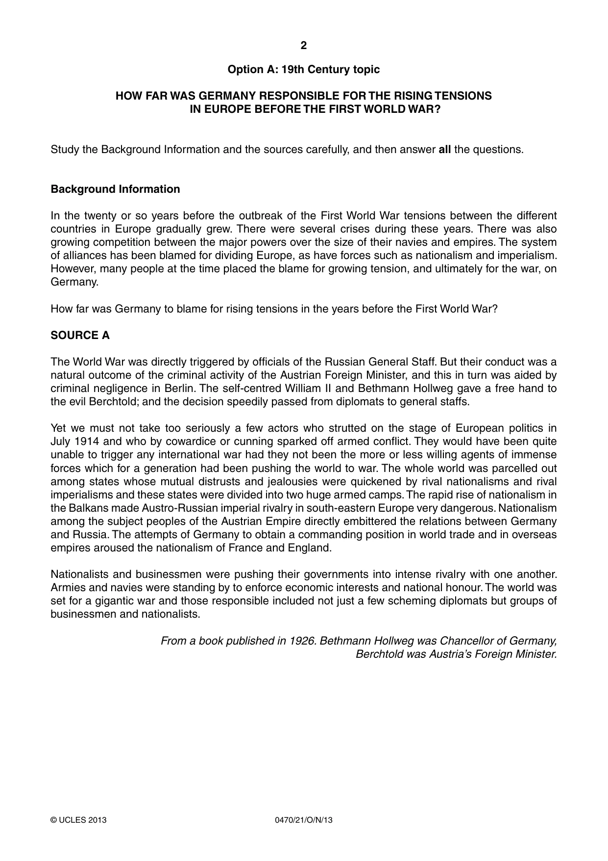 Cambridge IGCSE History 0470 2013 Oct/Nov Paper 2 · Variant 1 question paper, page 2 of 16