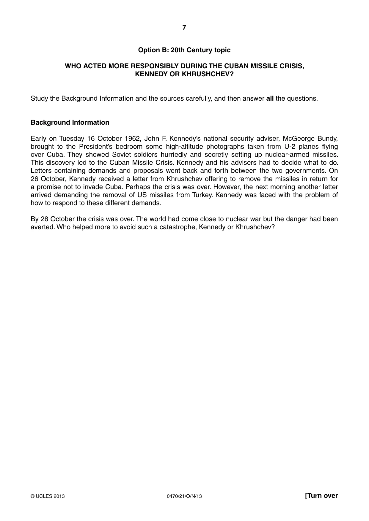 Cambridge IGCSE History 0470 2013 Oct/Nov Paper 2 · Variant 1 question paper, page 7 of 16