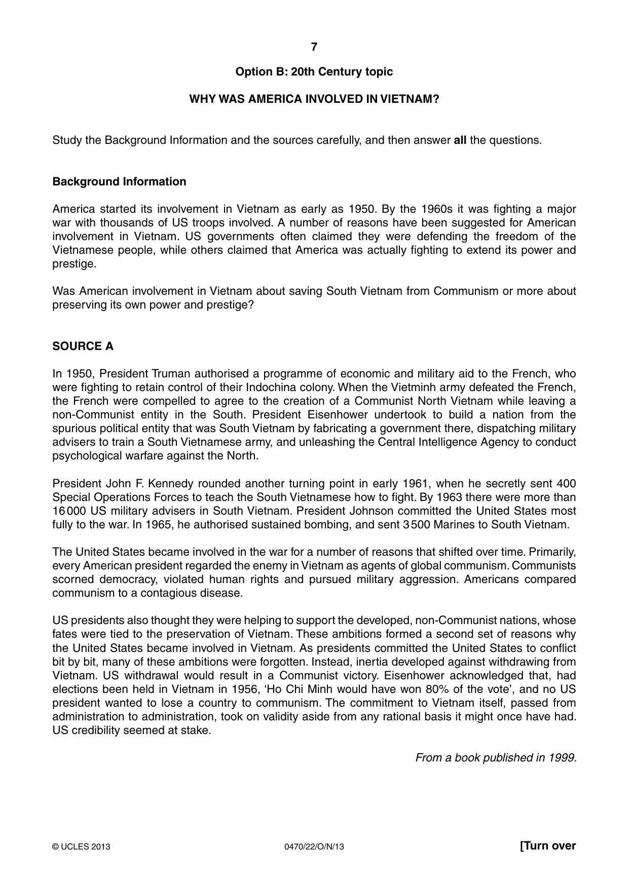 Cambridge IGCSE History 0470 2013 Oct/Nov Paper 2 · Variant 2 question paper, page 7 of 12