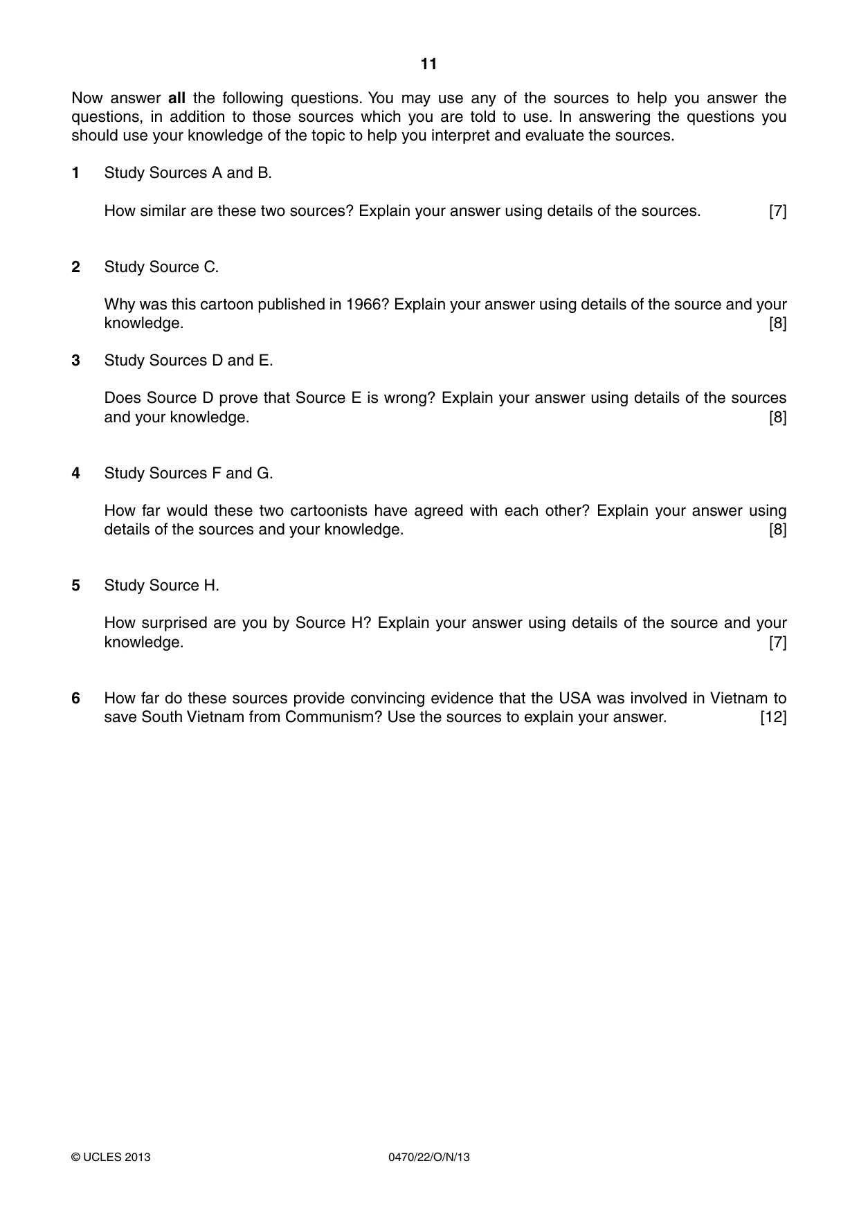Cambridge IGCSE History 0470 2013 Oct/Nov Paper 2 · Variant 2 question paper, page 11 of 12