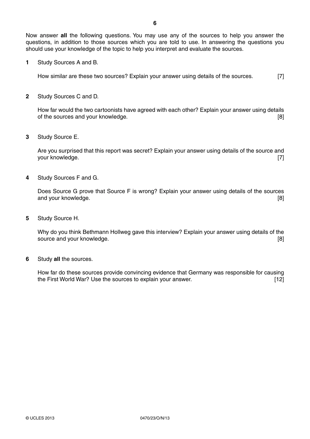Cambridge IGCSE History 0470 2013 Oct/Nov Paper 2 · Variant 3 question paper, page 6 of 12