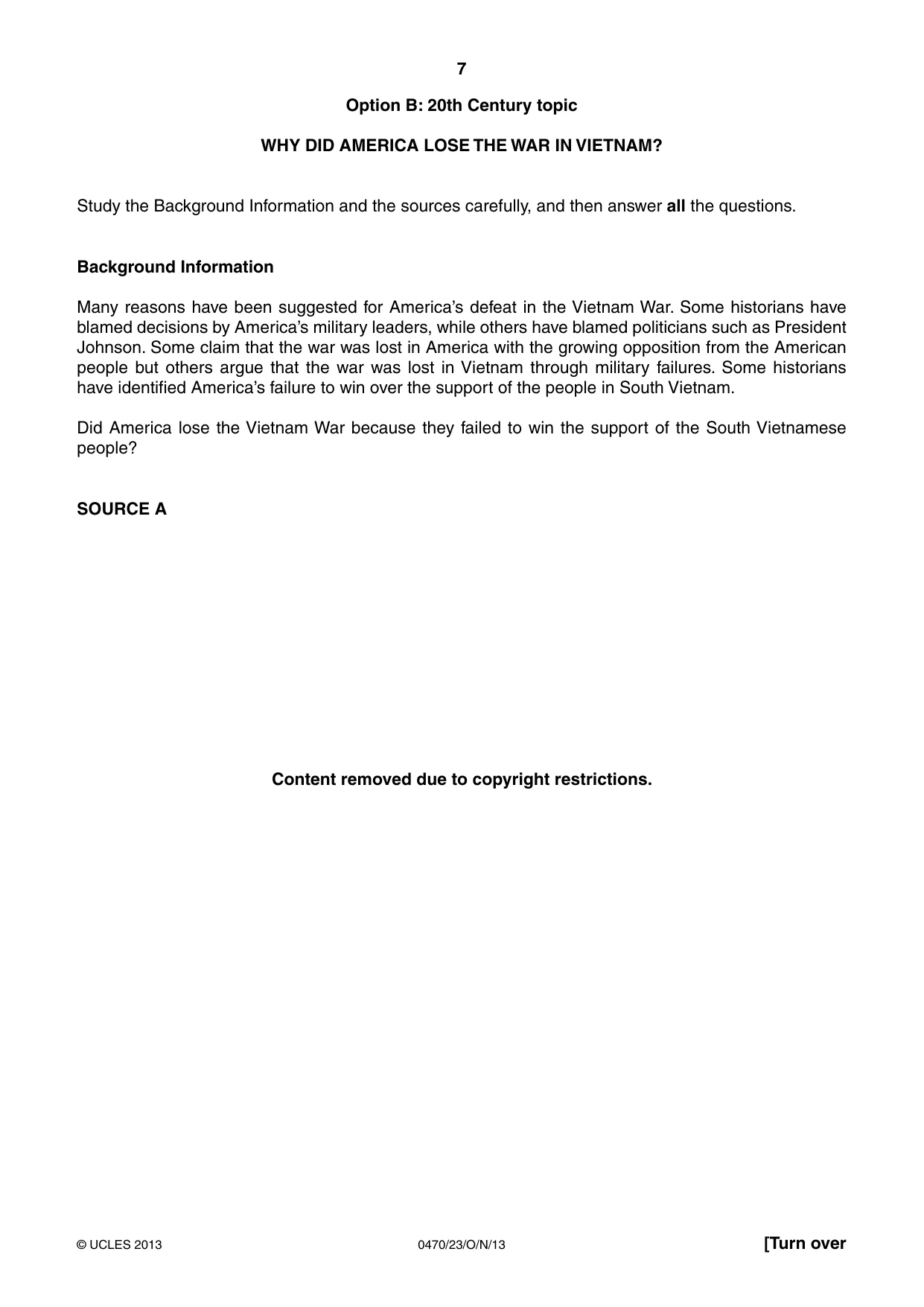 Cambridge IGCSE History 0470 2013 Oct/Nov Paper 2 · Variant 3 question paper, page 7 of 12