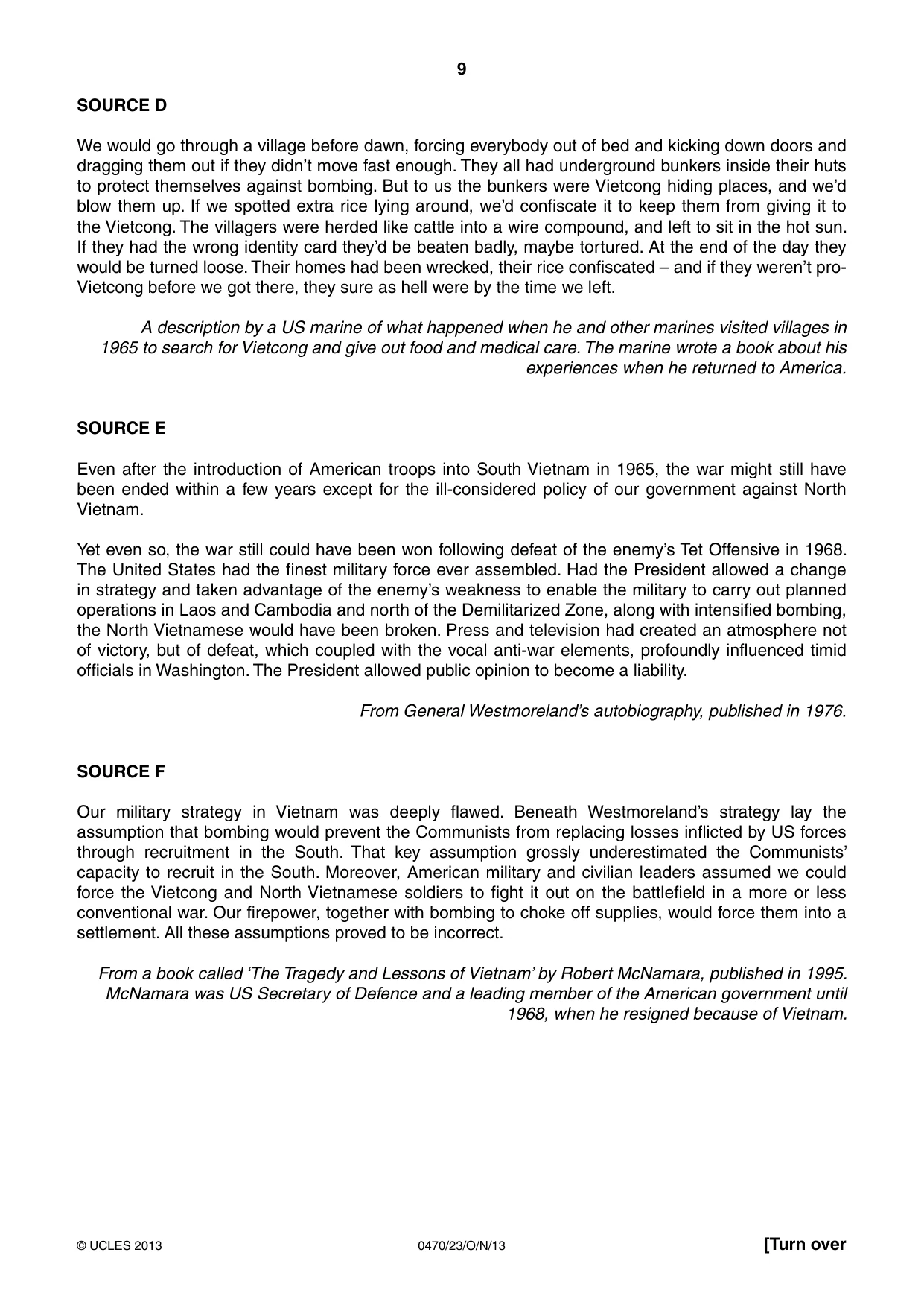 Cambridge IGCSE History 0470 2013 Oct/Nov Paper 2 · Variant 3 question paper, page 9 of 12