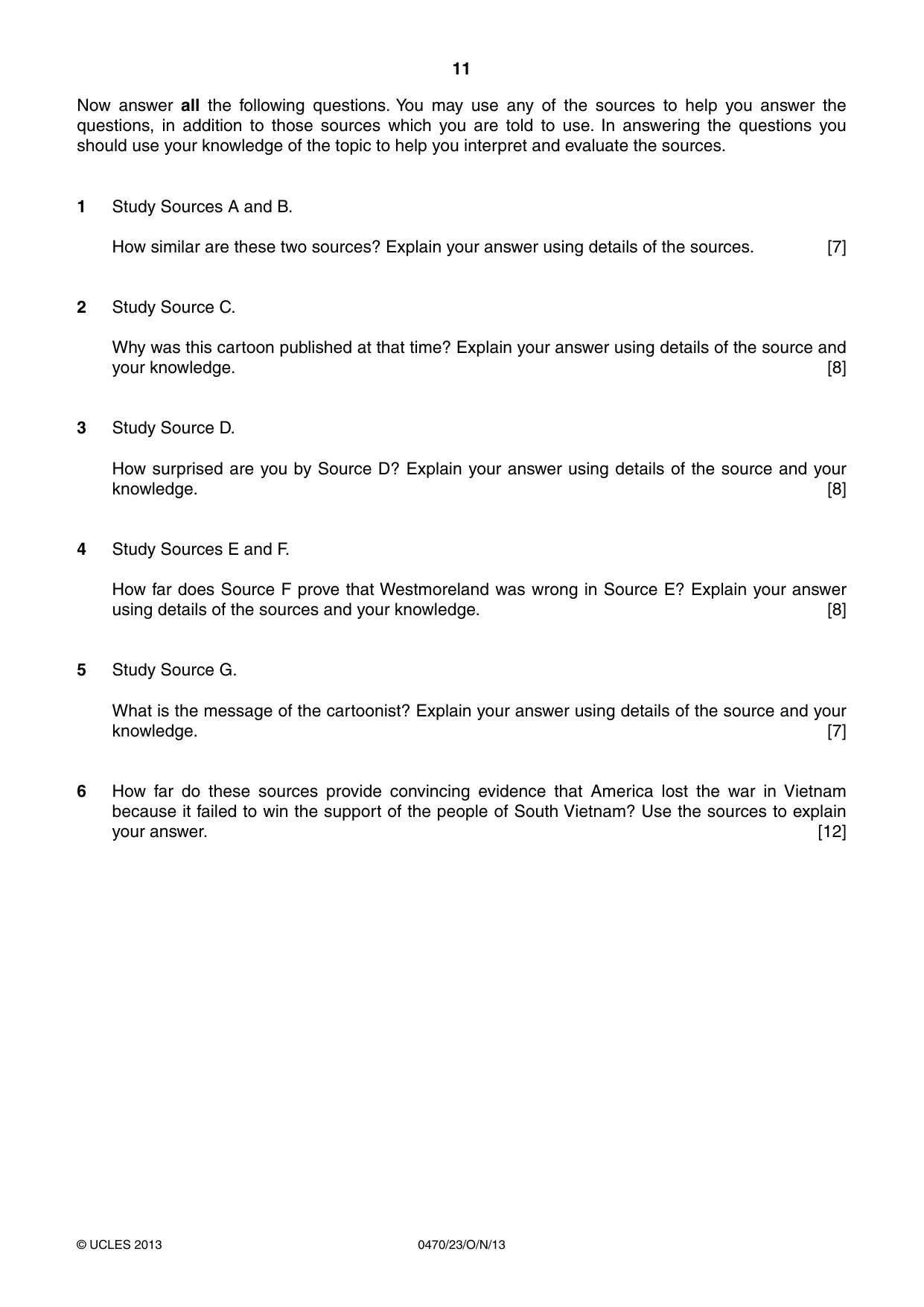 Cambridge IGCSE History 0470 2013 Oct/Nov Paper 2 · Variant 3 question paper, page 11 of 12
