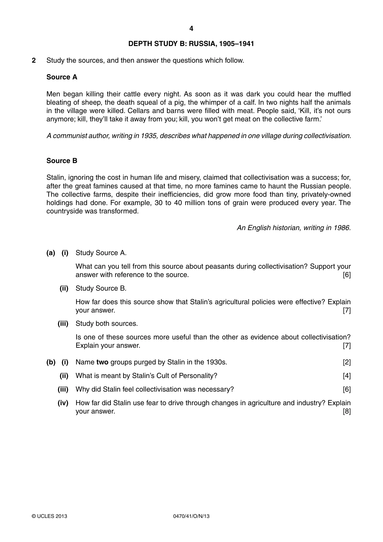 Cambridge IGCSE History 0470 2013 Oct/Nov Paper 4 · Variant 1 question paper, page 4 of 12