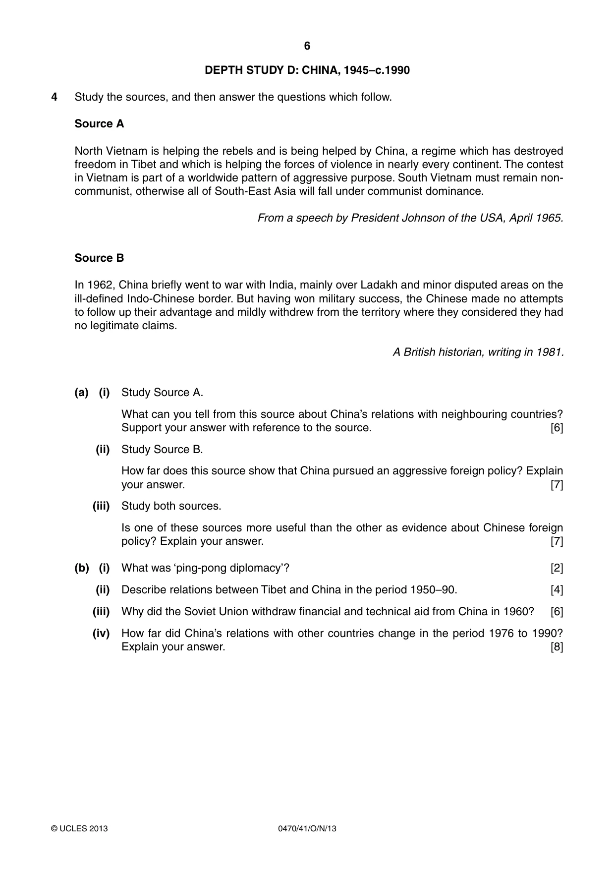 Cambridge IGCSE History 0470 2013 Oct/Nov Paper 4 · Variant 1 question paper, page 6 of 12