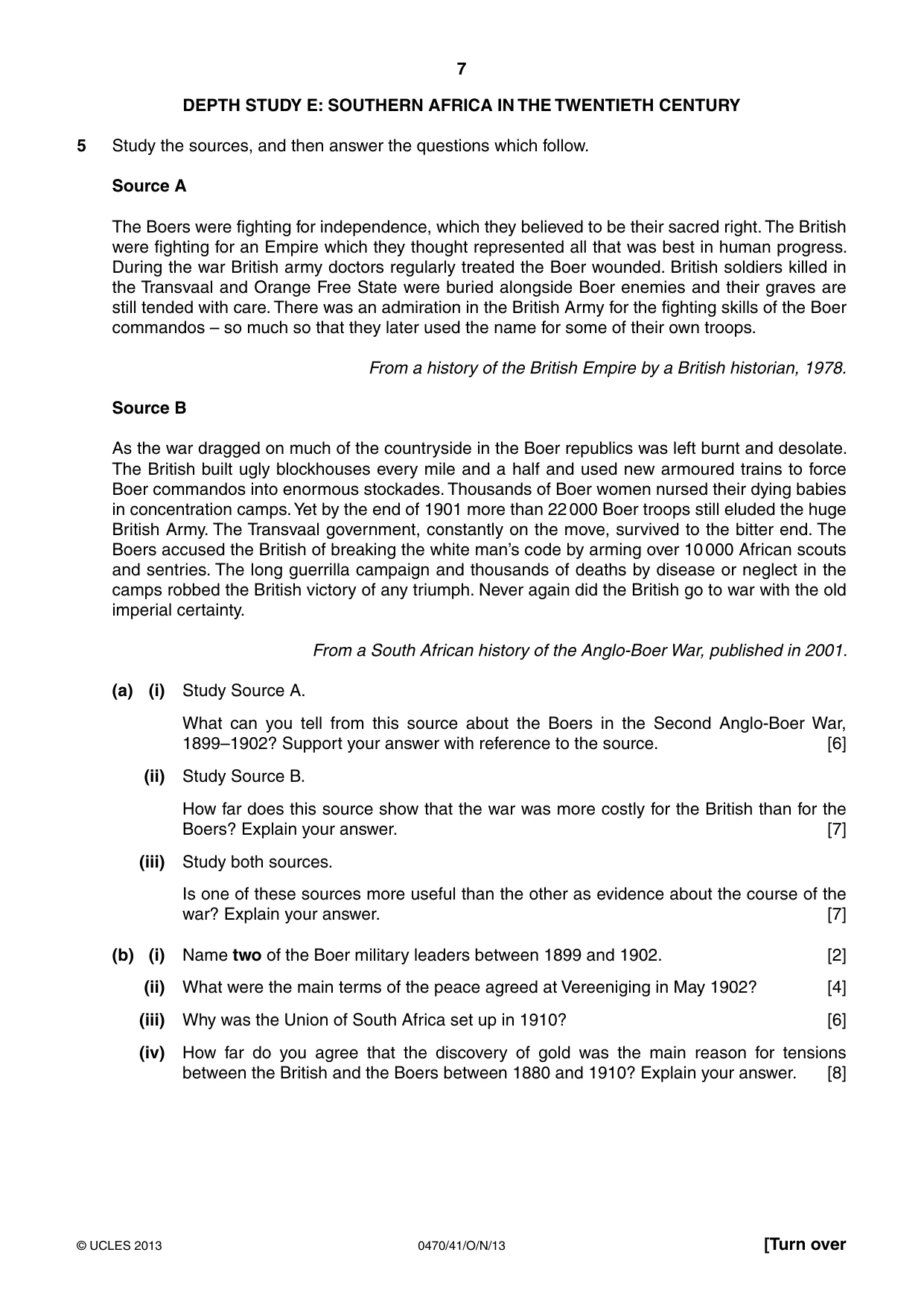 Cambridge IGCSE History 0470 2013 Oct/Nov Paper 4 · Variant 1 question paper, page 7 of 12