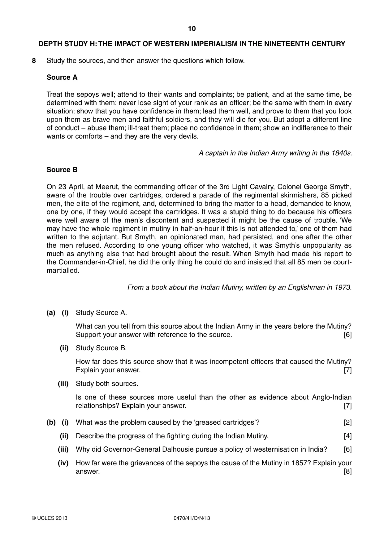Cambridge IGCSE History 0470 2013 Oct/Nov Paper 4 · Variant 1 question paper, page 10 of 12