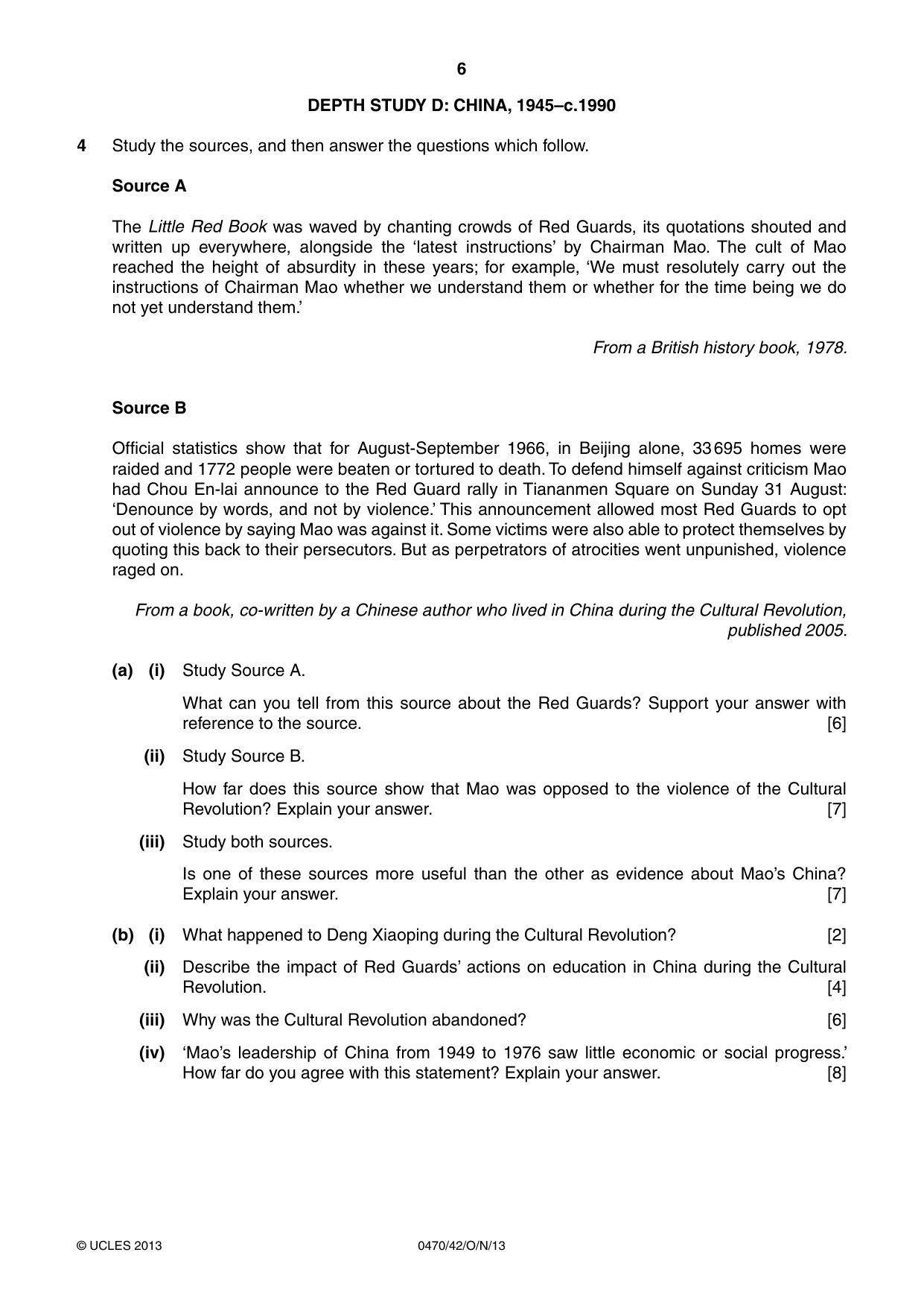 Cambridge IGCSE History 0470 2013 Oct/Nov Paper 4 · Variant 2 question paper, page 6 of 12