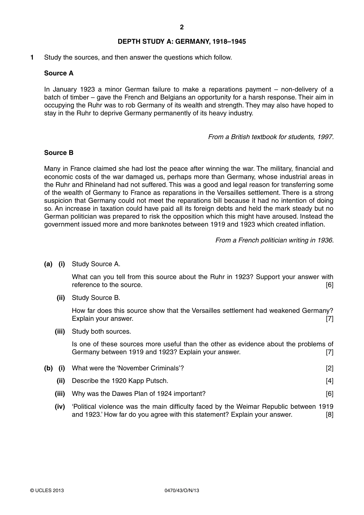 Cambridge IGCSE History 0470 2013 Oct/Nov Paper 4 · Variant 3 question paper, page 2 of 12
