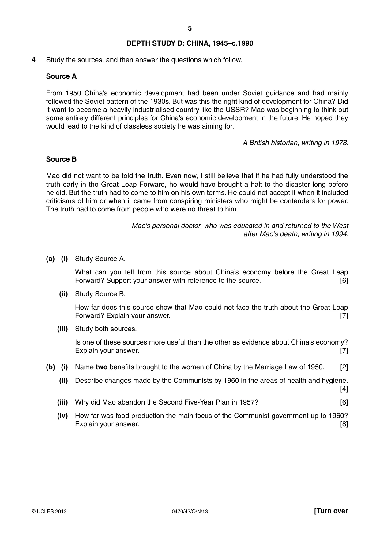 Cambridge IGCSE History 0470 2013 Oct/Nov Paper 4 · Variant 3 question paper, page 5 of 12
