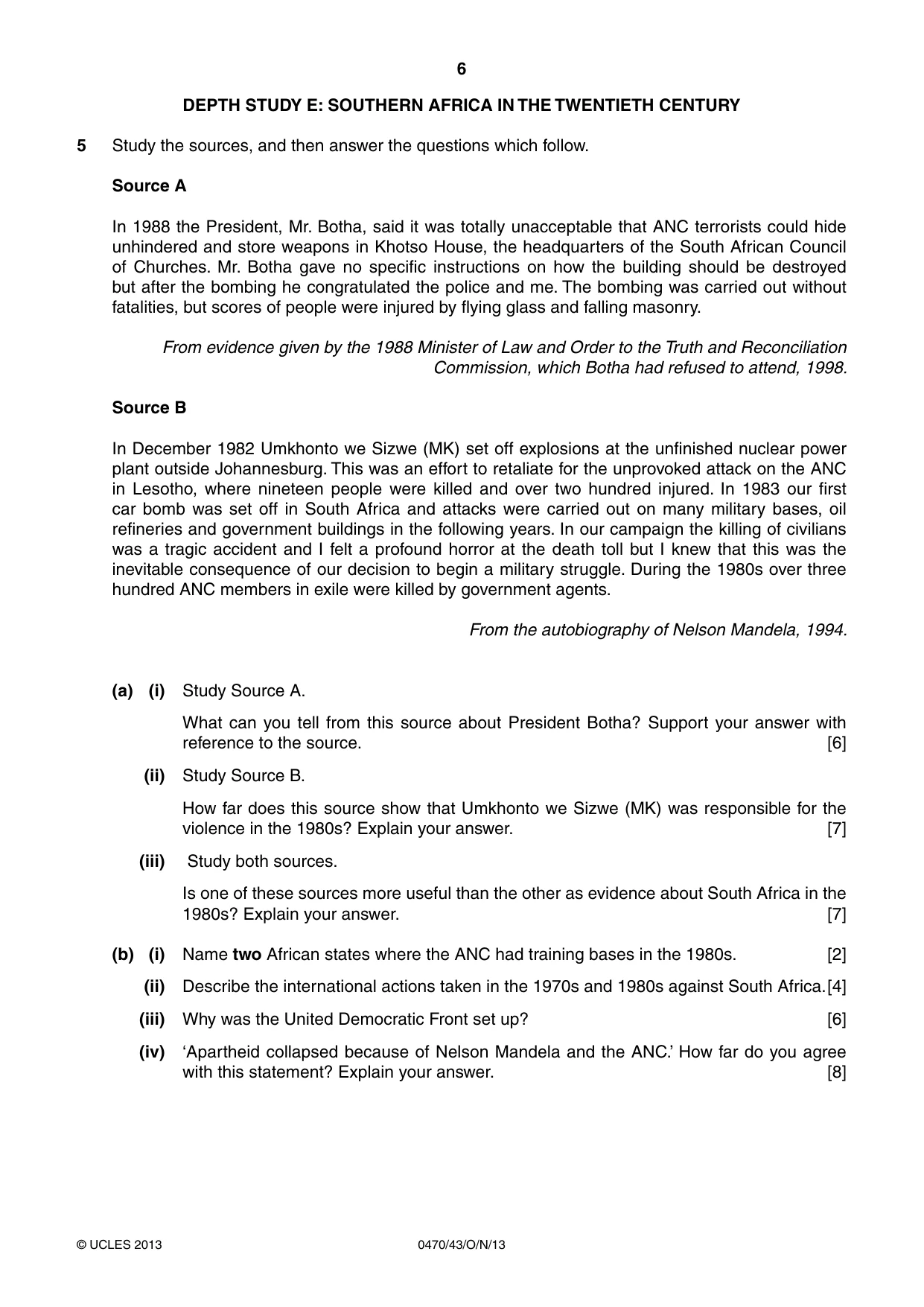 Cambridge IGCSE History 0470 2013 Oct/Nov Paper 4 · Variant 3 question paper, page 6 of 12