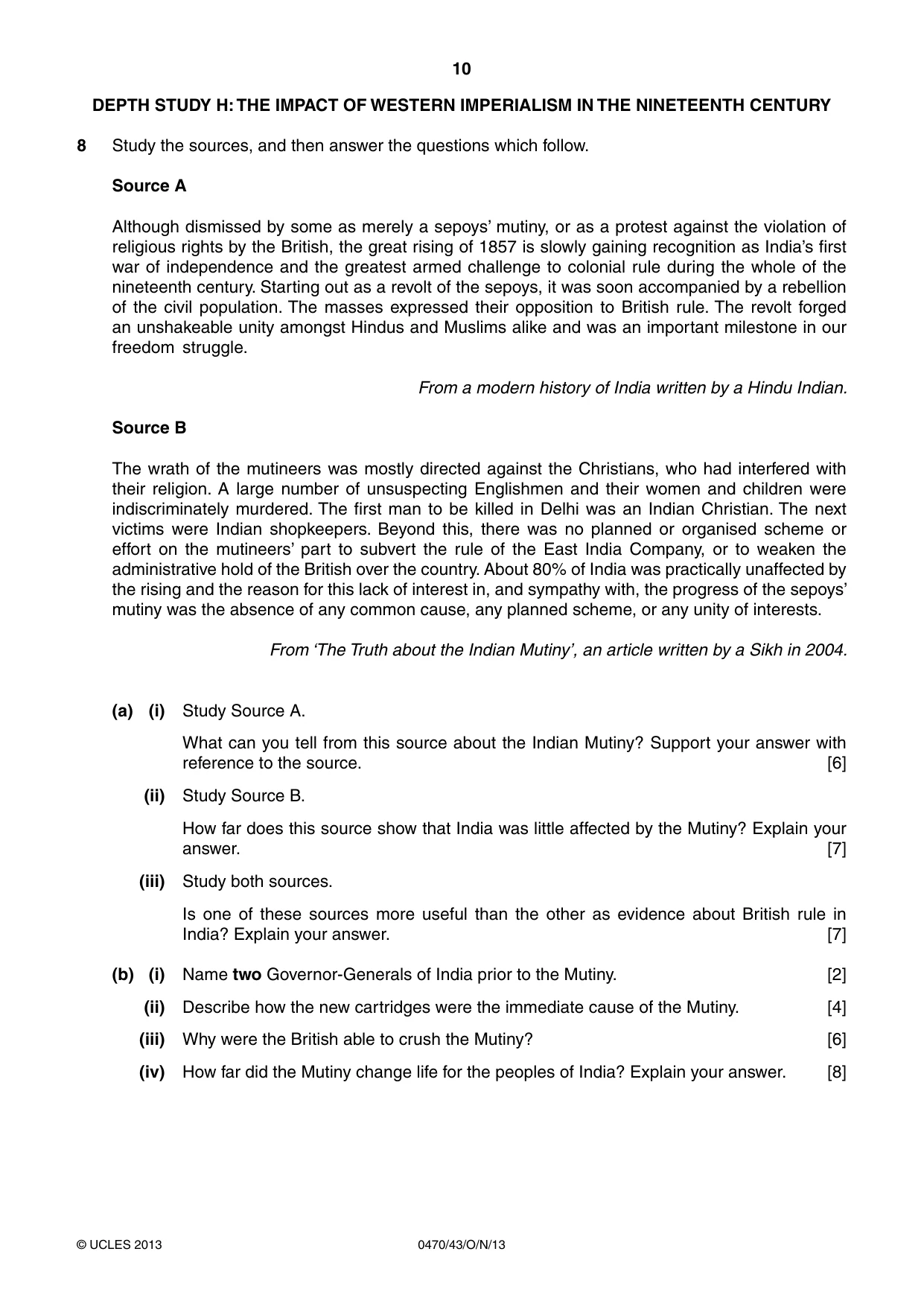 Cambridge IGCSE History 0470 2013 Oct/Nov Paper 4 · Variant 3 question paper, page 10 of 12