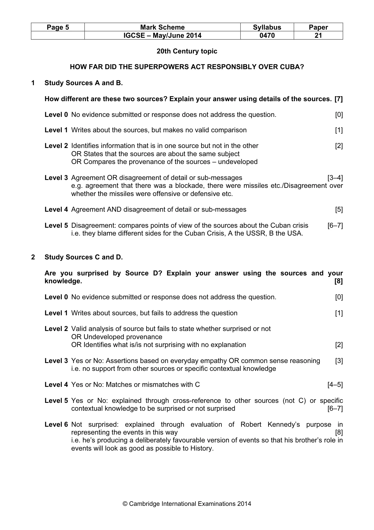 Mark scheme, page 5 of 7