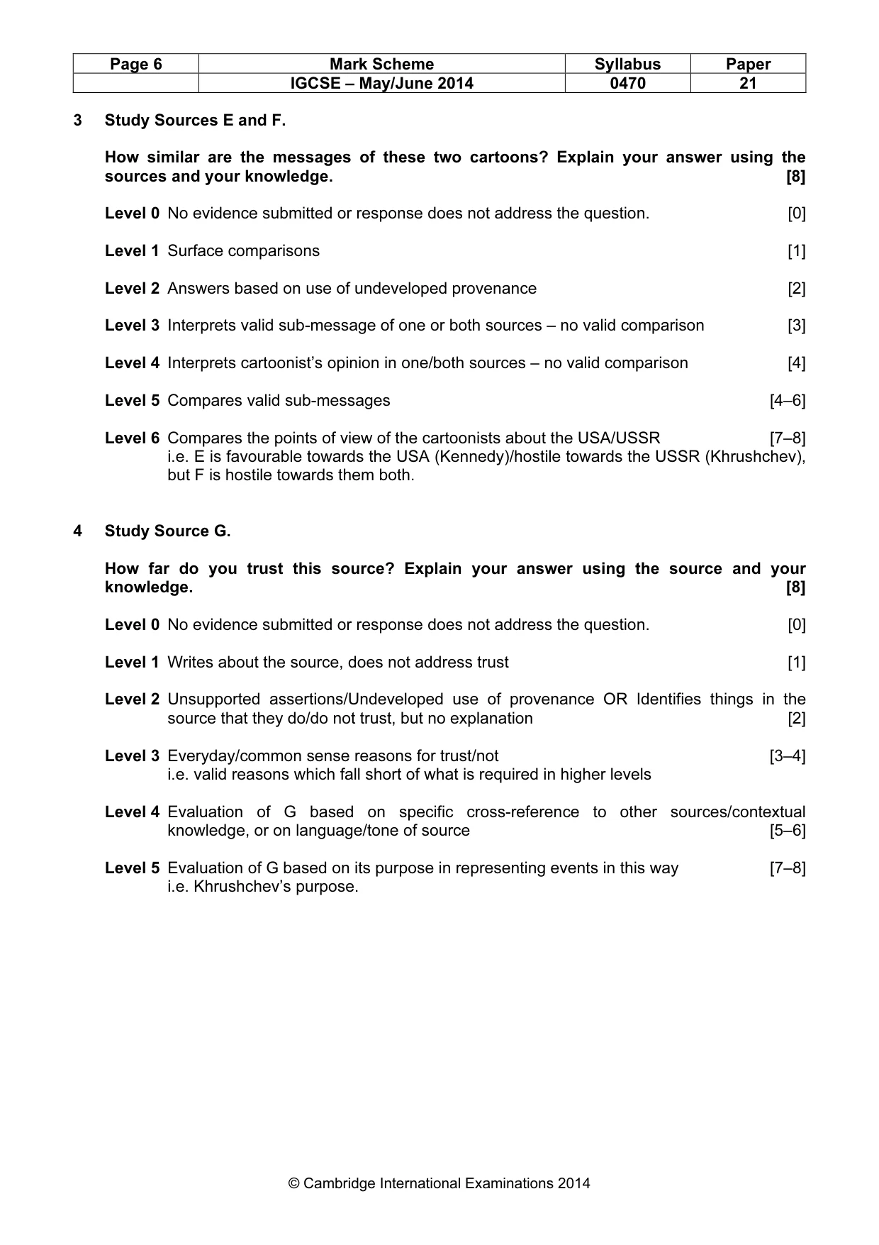 Mark scheme, page 6 of 7